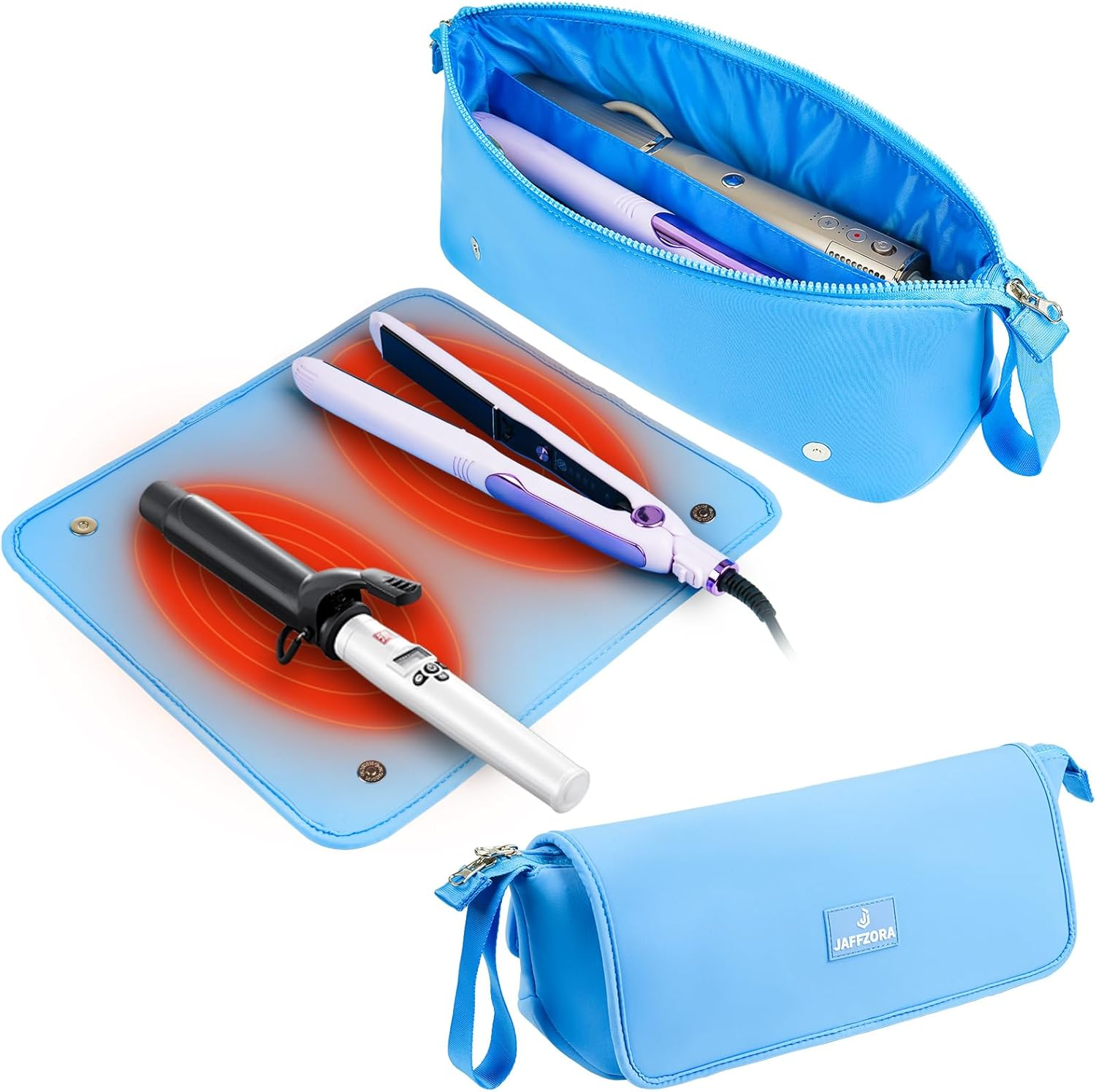 Hair Tools Travel Bag with Heat Resistant Mat and Lining, Portable 2 in 1 Hair Storage Bag for Curling Iron, Flat Irons, Straighteners and Haircare Accessories(Red)