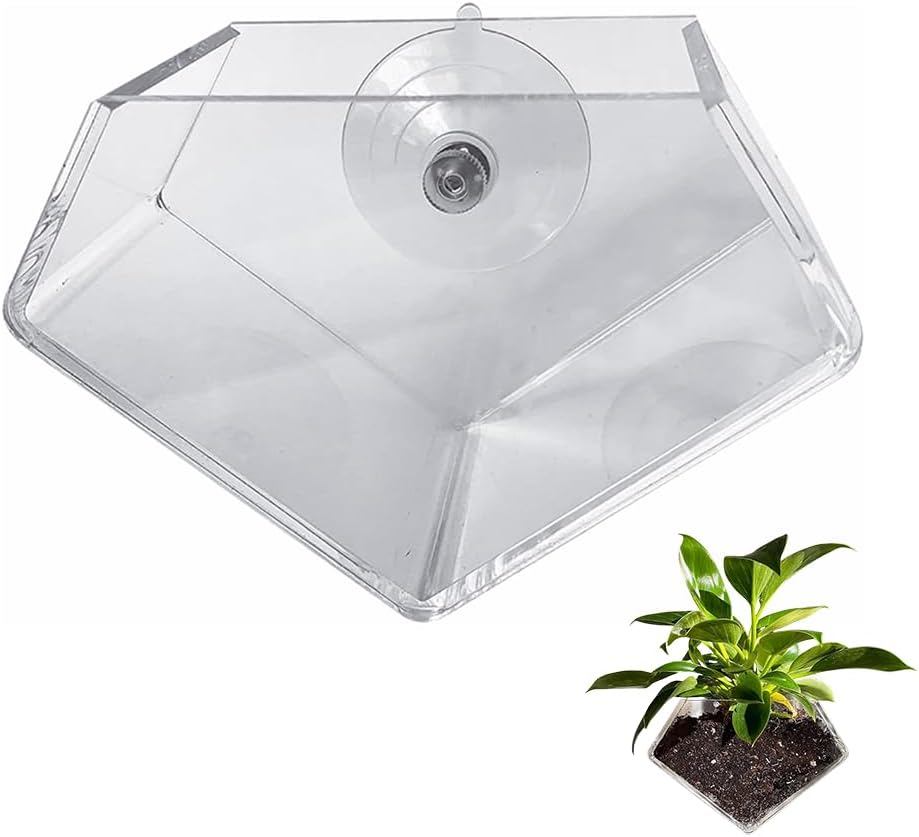 NYGHMY 1 Pcs Diamond Shape Acrylic Window Planter - Transparent Suction Cup Pot for Succulents, Herbs, and Indoor Gardens image number 6