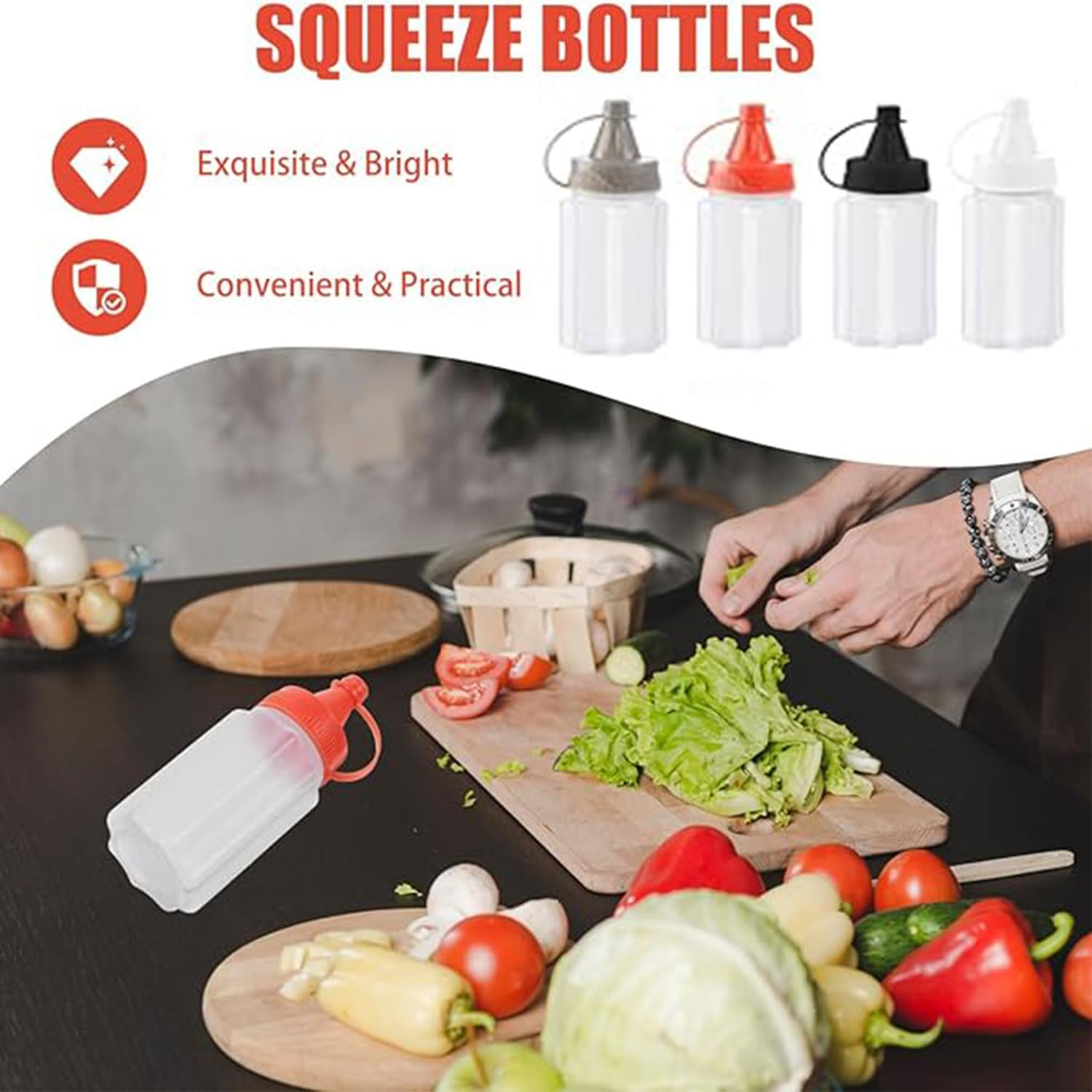 Roczential 4 Pieces Mini Squeeze Bottles Bento Box Plastic Condiment Bottle Tomato Ketchup Salad Honey Dressing Container(8 X 3.2Cm) image number 2