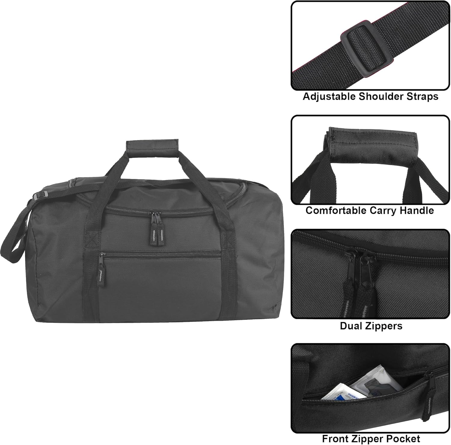 20 Inch 40 Liter Duffel Duffel Bag for Men Women Teens Duffel Duffel Bag for Travel Weekend Night, Black, M, Duffel Bag - Black image number 5