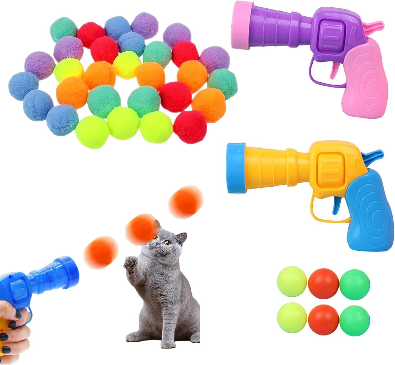 KASESSS 2Pcs Cat Toy Plush Ball Launching Gun, Training Cat Ball Launcher, Shooting Gun Plush Ball for Cat, Interactive Cat Toy Balls, Cat Toys Balls Launcher for Cat Exercise Chasing with 50 Pc Balls image number 3