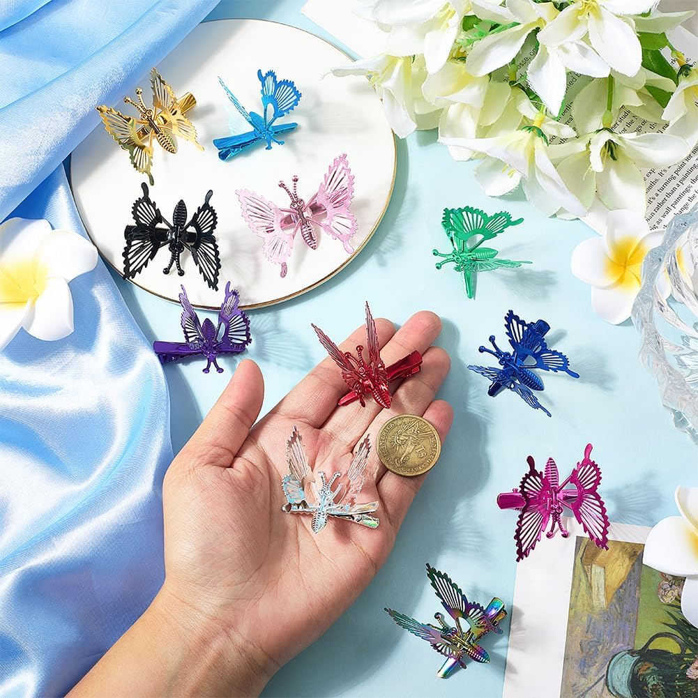 SOFPLATE Pack of 12 12 Colours Movable Butterfly Hair Clips Vintage Metal Alligator Hair Clips Retro 90S Butterfly Hair Accessories for Women Prom Wedding Daily Wear Daily Wear