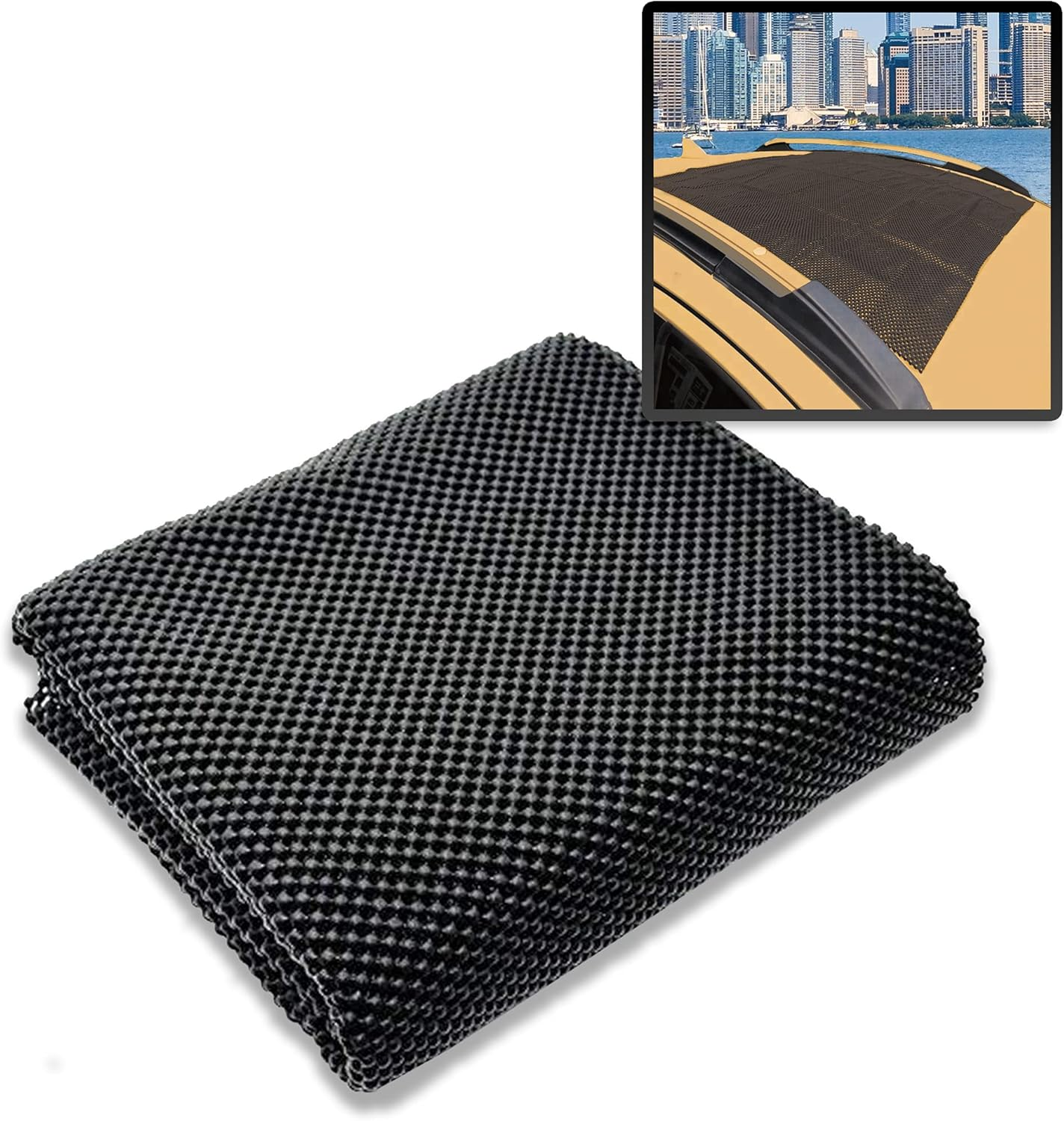 Zento Deals Extra Strong Car Roof Mat for Cargo Bag - Mesh Rubber Mat for Car Roof Carrier Bag-Anti-Slip, Extra-Cushioning, Car Roof Padding, and Home Rubber Mat, Grip, Universal Usage, Car Roof Racks image number 1