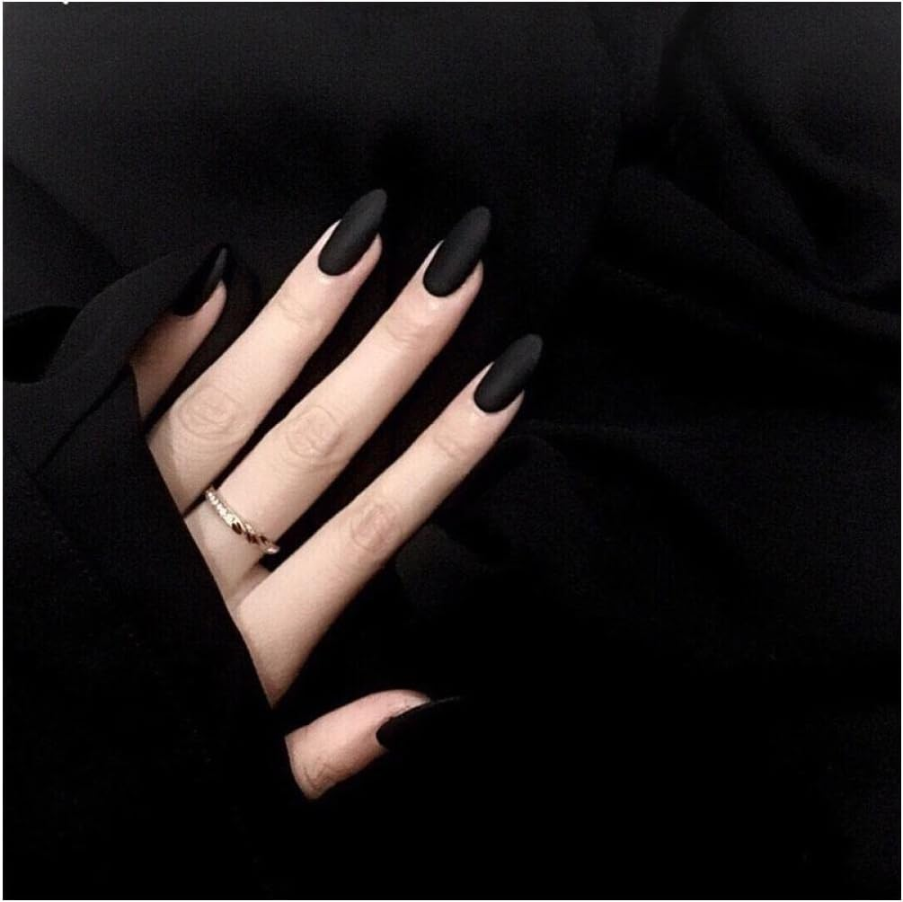 Fake Nail 24 Pcs Black Matte False Nails Detachable Solid Color Oval Ultra Thin False Nails with Adhesive Tape Glue Sticker Full Cover Nail Women False Nails image number 5