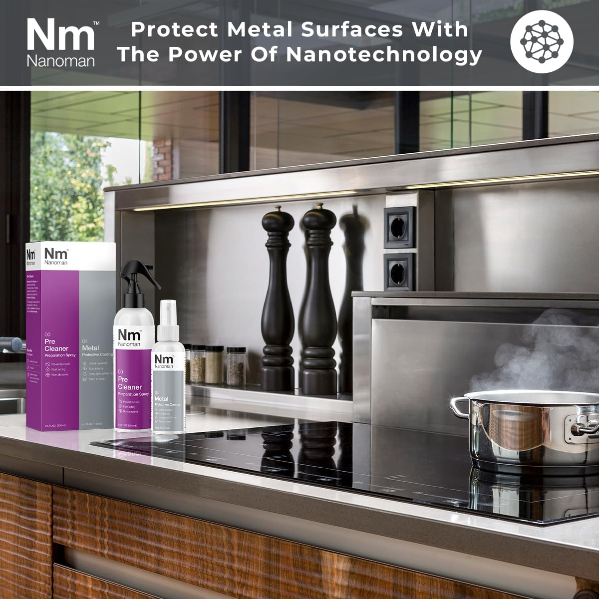 Stainless Steel & Metal Easy Clean Water & Stain Repelling Protective Coating Kit 125Ml (Nano Coating) with Pre Cleaner 250Ml and Cloths. Protects against Etching and Surface Degradation. Reduces Cleaning Time. Protects All Metal and Stainless Steel Surfaces. image number 1