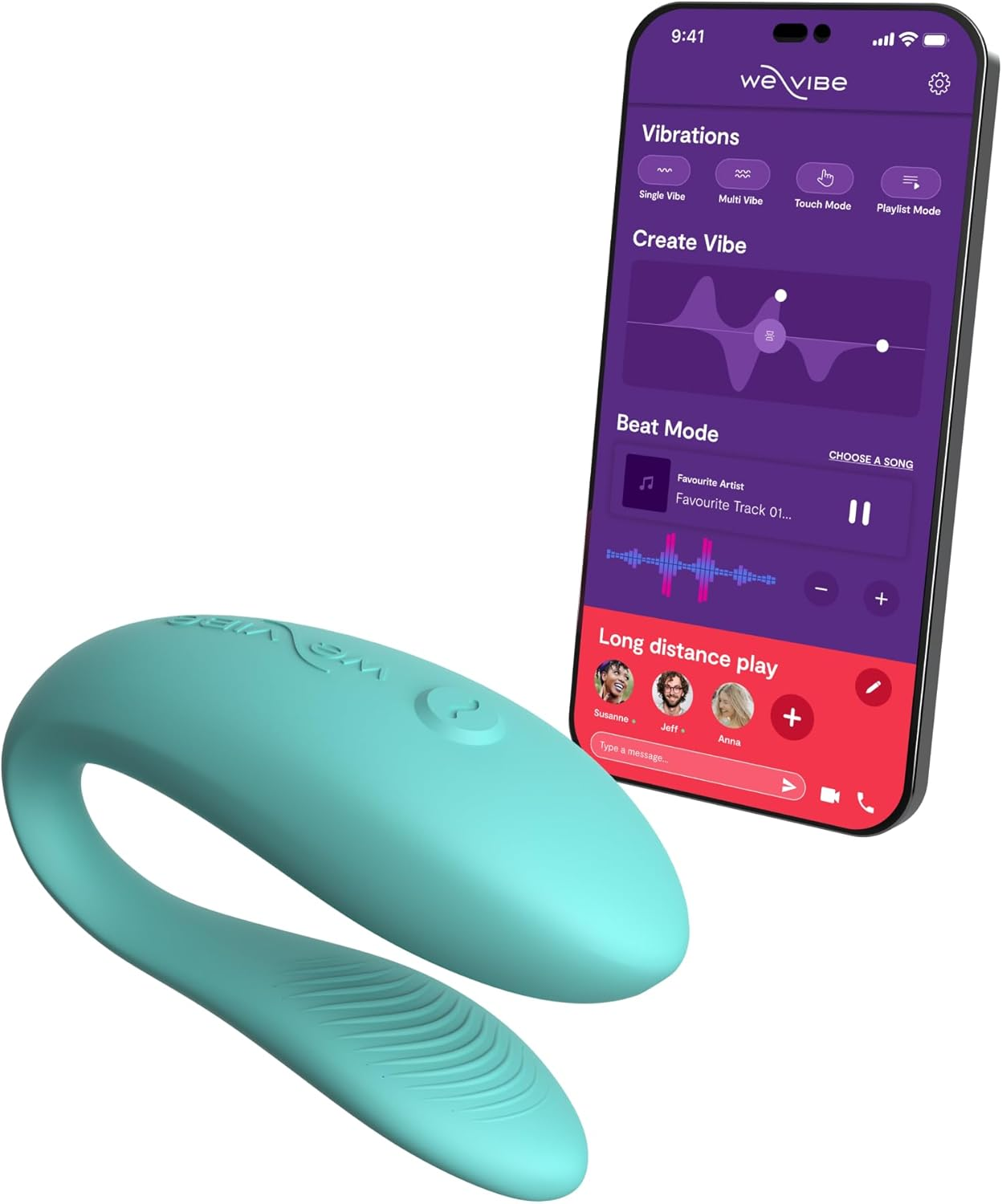 We-Vibe Sync Lite Couples Vibrator &ndash; App Controlled C-Shape Vibrator &ndash; Wearable Vibrating Couples Adult Sex Toy &ndash; G-Spot and Clitoris Dual Stimulation &ndash; USB Rechargeable - Coral Pink