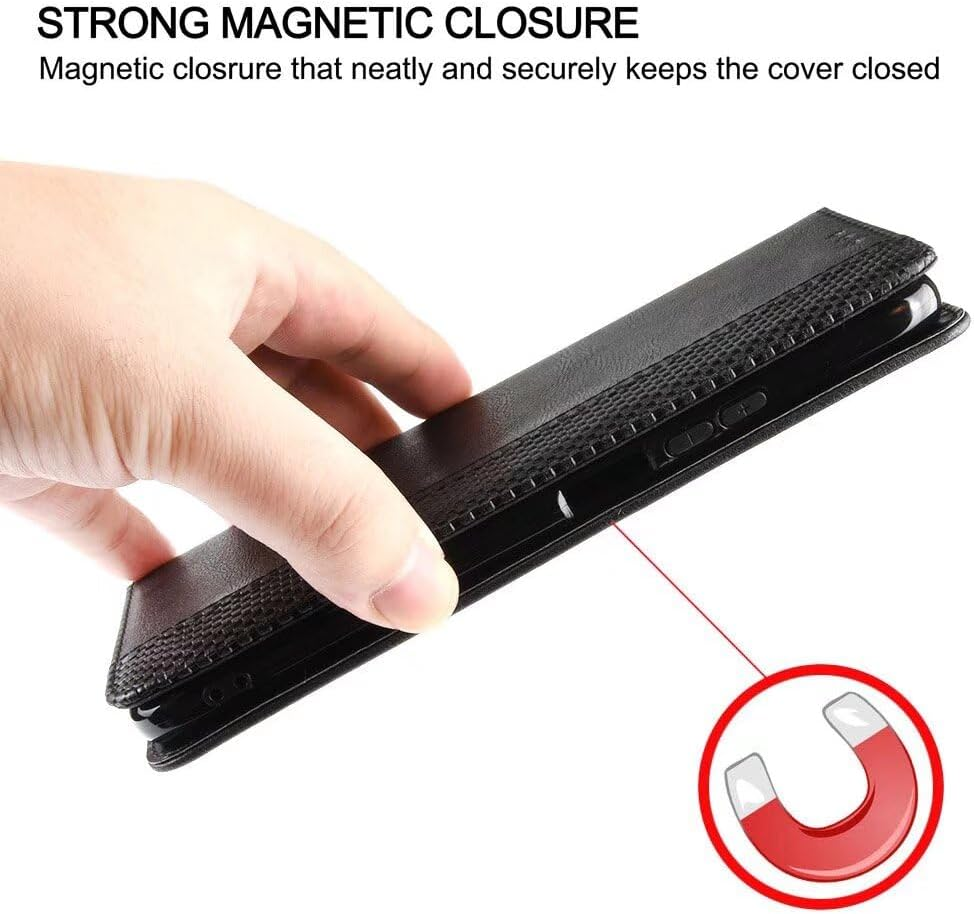 SEAHAI Leather Folio Case for Nothing Phone (3A), Premium PU Wallet Cover with Credit Card Pocket/Cash Slots/Support Kickstand, Flip Magnetic Automatic Adsorption Shell - Black