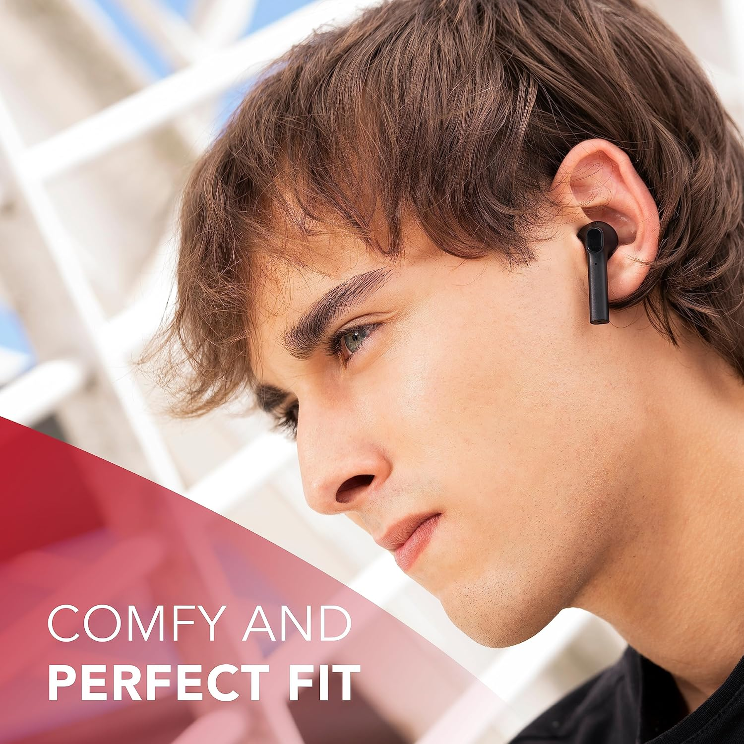 Music Sound Bluetooth Headphones Wireless Capsule in Ear | Wireless Bluetooth Headphones for Smartphones with 5X Charging Box - 3 Hours Autonomy - Built-In Microphone - Pattern Black Lines