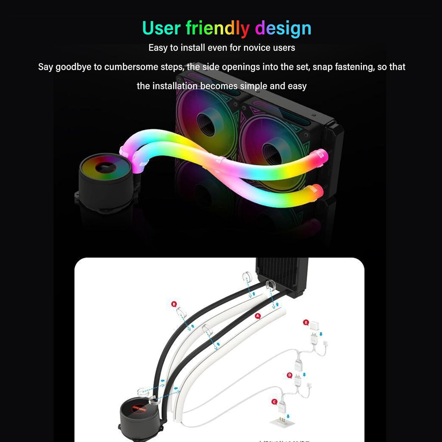 2Pcs ARGB Water Cooling Tube, 360&deg; Panoramic DIY Soft Light Water Cooled Pipe with 35 ARGB Lamp Beads, 5V 3Pin Programmable Sync Water Cooling Tubing for Computer Case image number 3