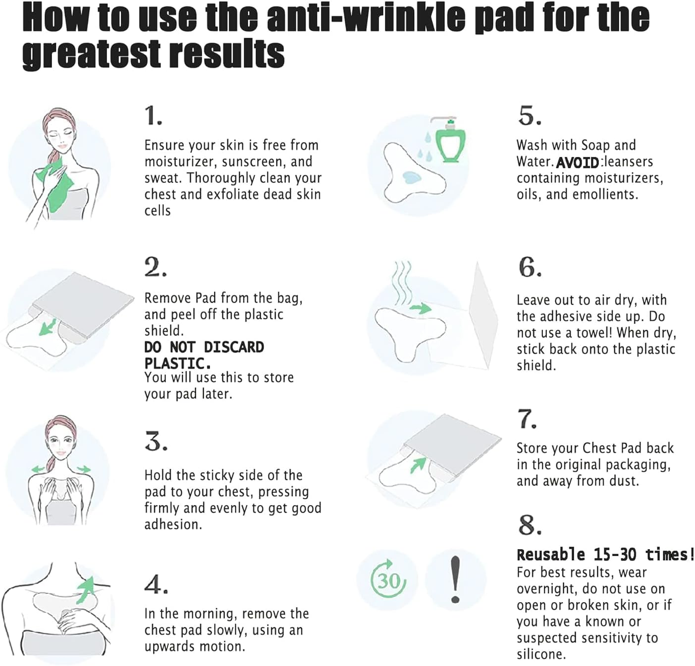 Wrinkle Pads Wrinkles Patches-Resuable Sleep Patches Silicone Paster for Wrinkles, anti Chest Wrinkles from Side Sleeping, Neck & D&eacute;collet&eacute;, Skin Safe Chest Wrinkled Patche (White)