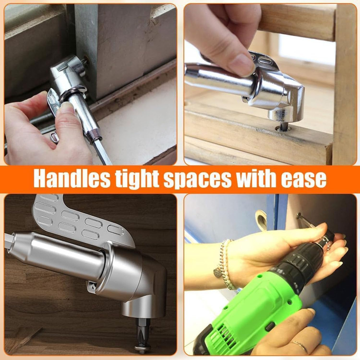 1Set 105 Degree Right Angle Drill Adapter,Corner Tool Screw Hub with Multi-Function Bend Screwdriver Bit, 1/4" Hex Shank Driver Angle Drill Attachment for Screwdriver Drill, 360&deg; Rotatable (Black) image number 4