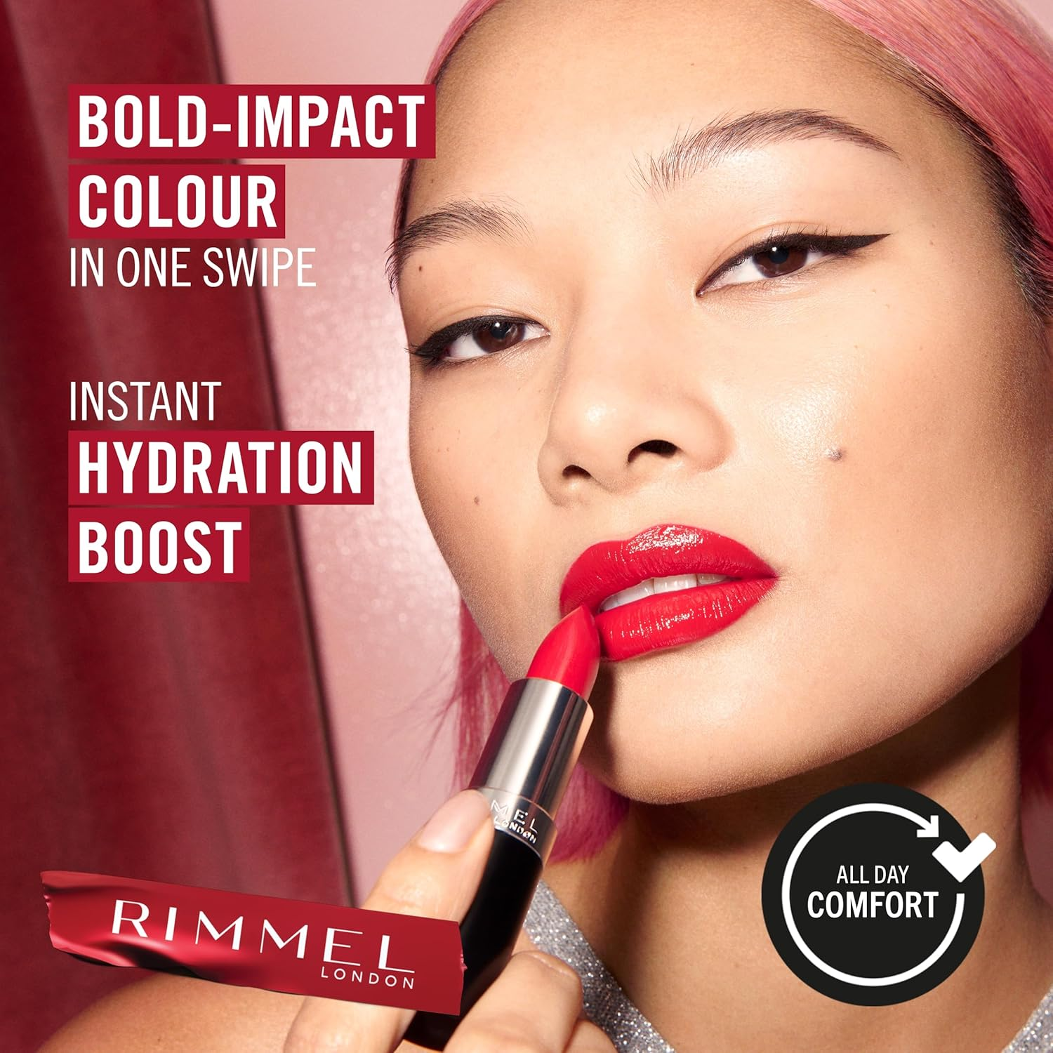 Rimmel Lasting Finish, 290 Sunset Rose, Satin Lipstick, Long-Lasting, Satin Finish, Rich Colour, Moisturising, Vegan Formula image number 4