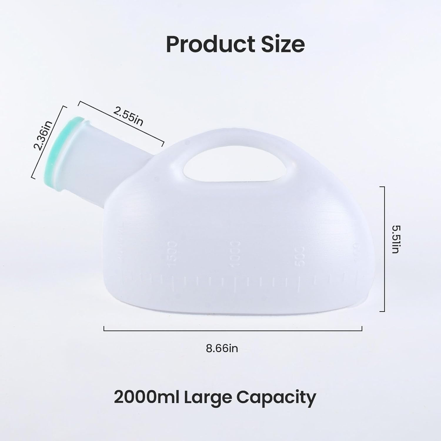 2000Ml Large Capacity Urinal for Men Portable Urine Bottle with Lid Clear Graduated Measurement Spill Proof No Odor Non Slip Grip Handle Lightweight Durable Ideal Night(White) image number 1