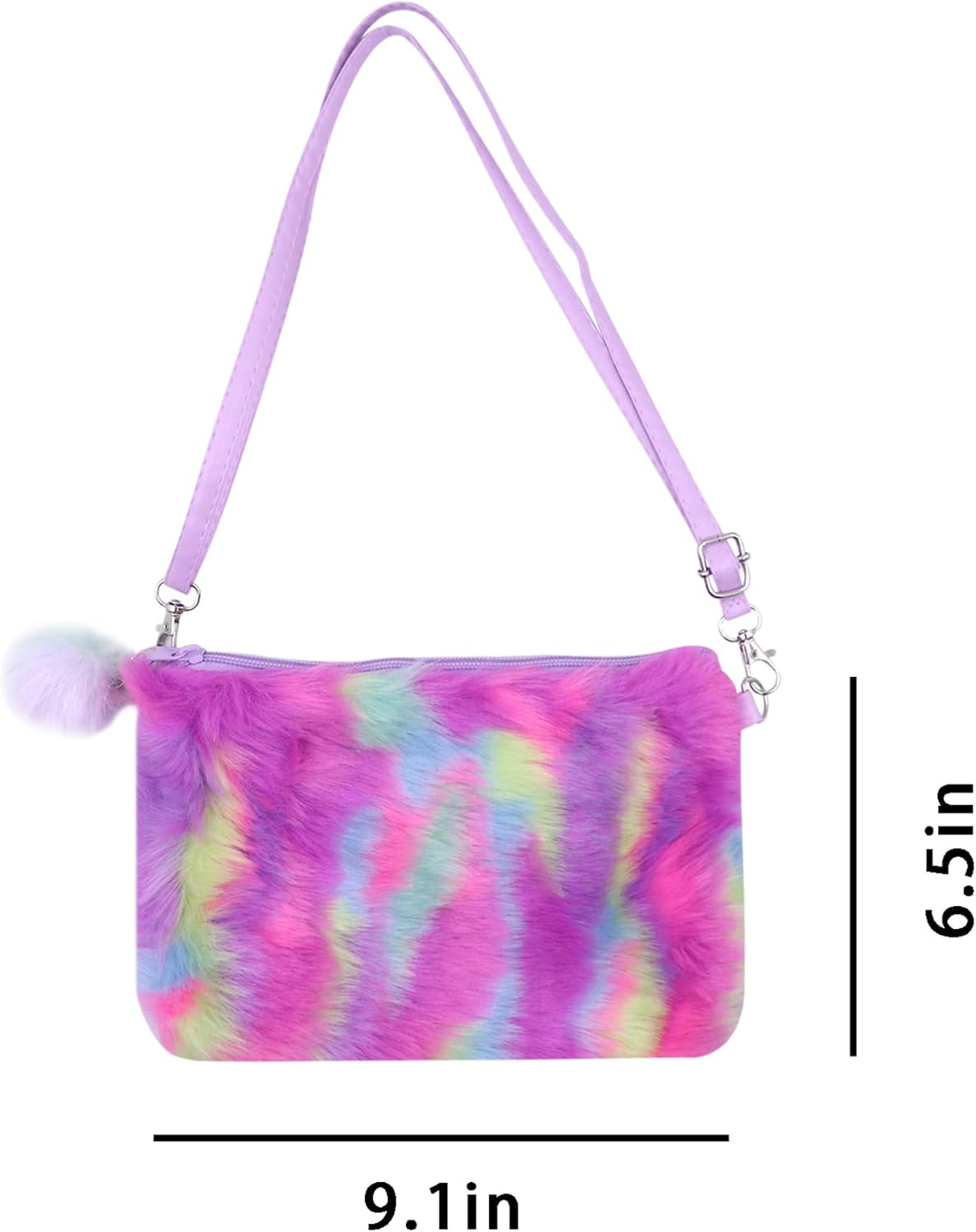 Kids Girls Fluffy Crossbody Purse Fuzzy Bag Plush Tie Dye Rainbow Shoulder Bag Handbag Wallet image number 3