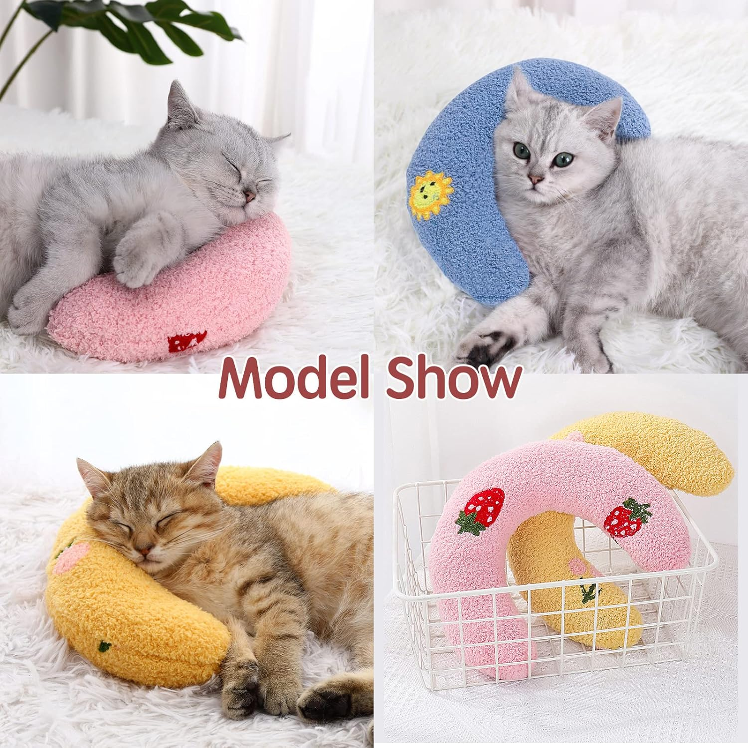 Cooshou 3 Pack Little Cat Pillow for Indoor Cats Puppy Kitten Pillow Bed Curl up Half Donut Pet Sleeping Improve Pillow for Female Girl Cats Male Boy Cats image number 2