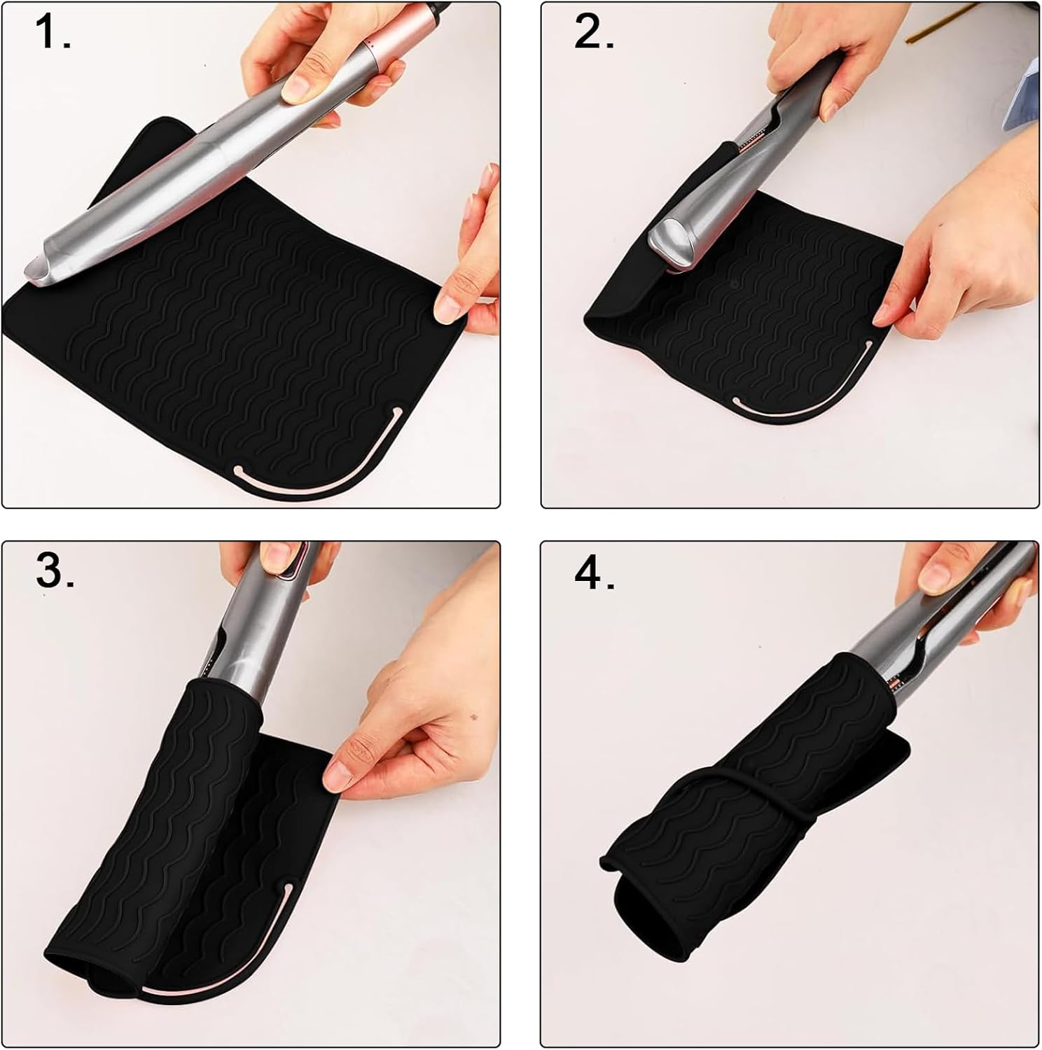 ZXCHOME Heat-Resistant Silicone Mat Bag, Mat Cover for Curling Irons, Hair Straighteners, Straighteners and Other Hot Hair Tools, Black image number 5