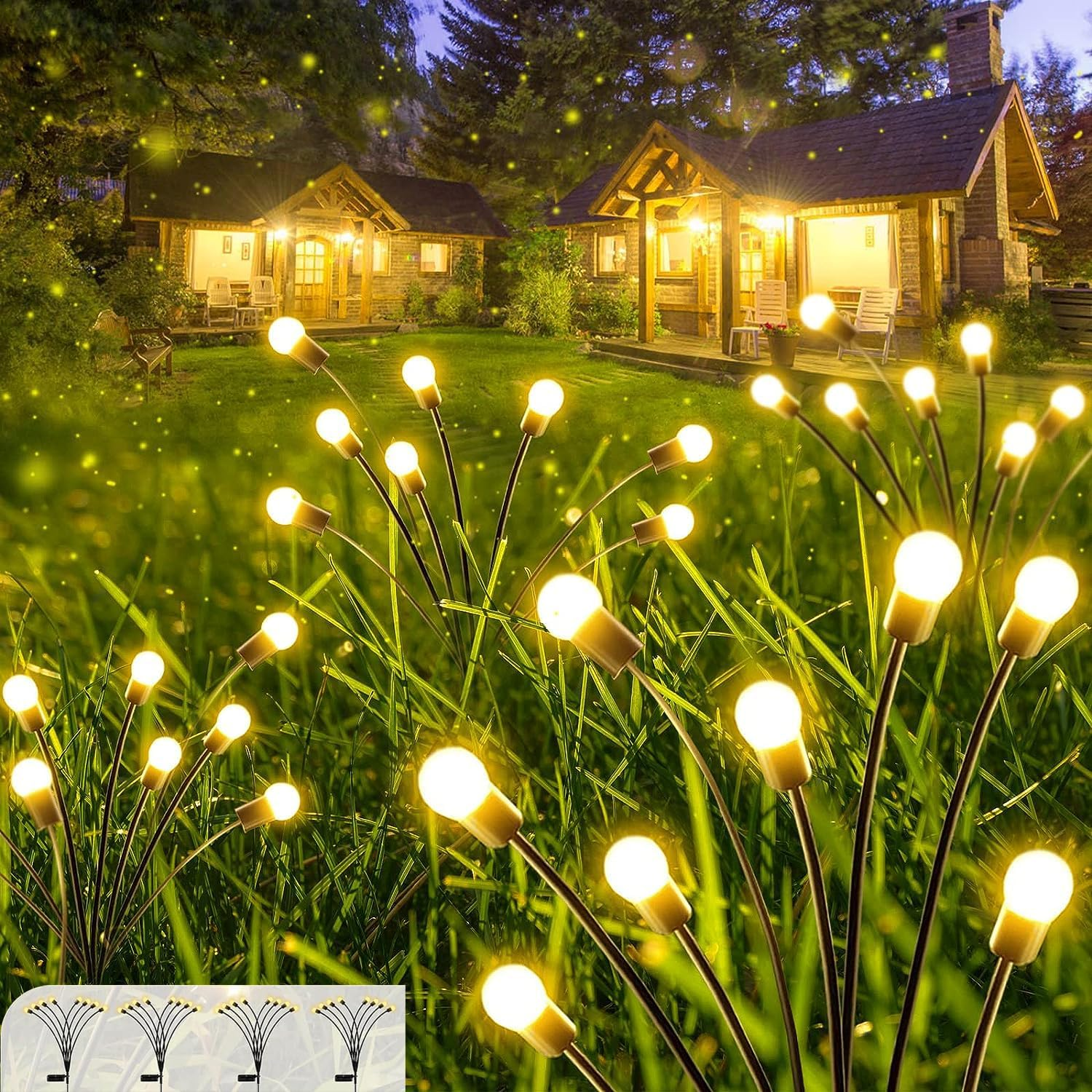 4Pcs Solar Garden Lights Outdoor, Solar Firefly Lights 32 LED New Upgraded Sway by Wind, Solar Outdoor Lights, Yard Patio Pathway Decoration, High Flexibility Iron Wire & Heavy Bulb Base, Warm White image number 1