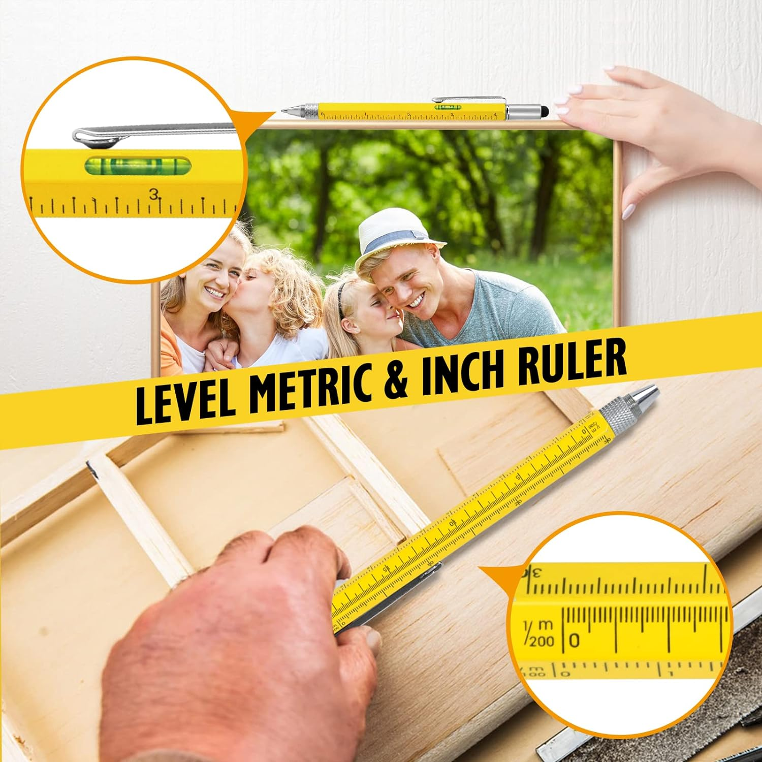 Cool Pen Gifts for Men, Cutier 6-In-1 Multi Tool Tech Pen Gadgets Tools for Men, Personalized or Him, Funny Christmas, Father'S Day Valentines or Birthdays Gifts (Yellow) - Black image number 6