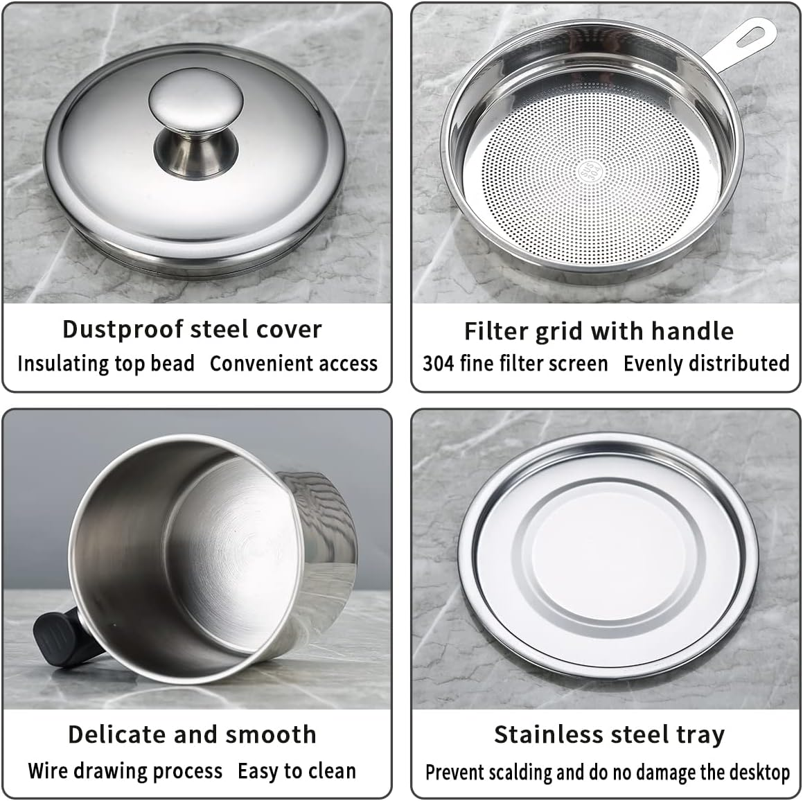 Bacon Grease Container with Filter, 47 Oz / 1.4 L, Stainless Steel Oil Storage Container with Fine Mesh Filter, Dustproof for Storing Frying Oil and Food Fat, Cookware Accessories