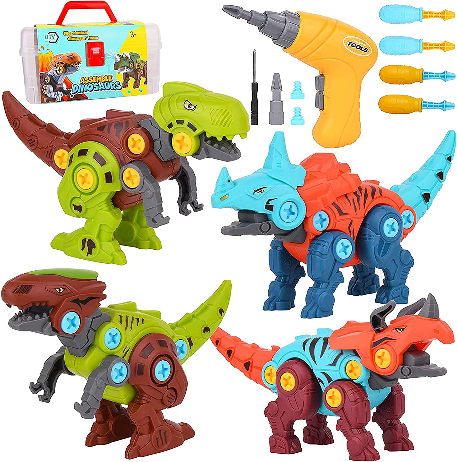 4 Pack Dinosaur Toys for Kids, Take Apart Dinosaur Toy with Electric Drill & 4 Hand Drill Tool, Building STEM Toy Christmas Birthday Gift Learning Construction Toys for 3 4 5 6 7 Year Old Boys Girls image number 4