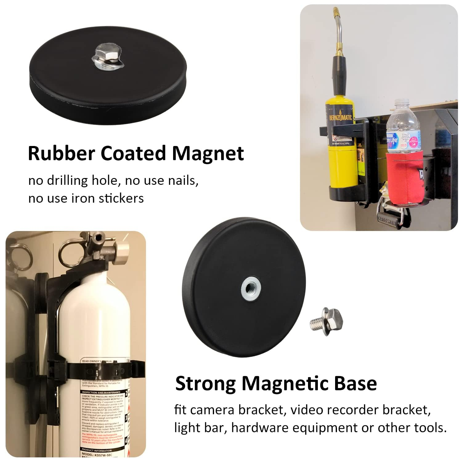 2PC Strong Neodymium Rubber Coated Magnets,D43Mm Magnetic Mounts Rare Earth Magnet M4 Female Threaded Hole Magnet for Tractor Mirror Camera Bracket Mount Lights Van Equipements