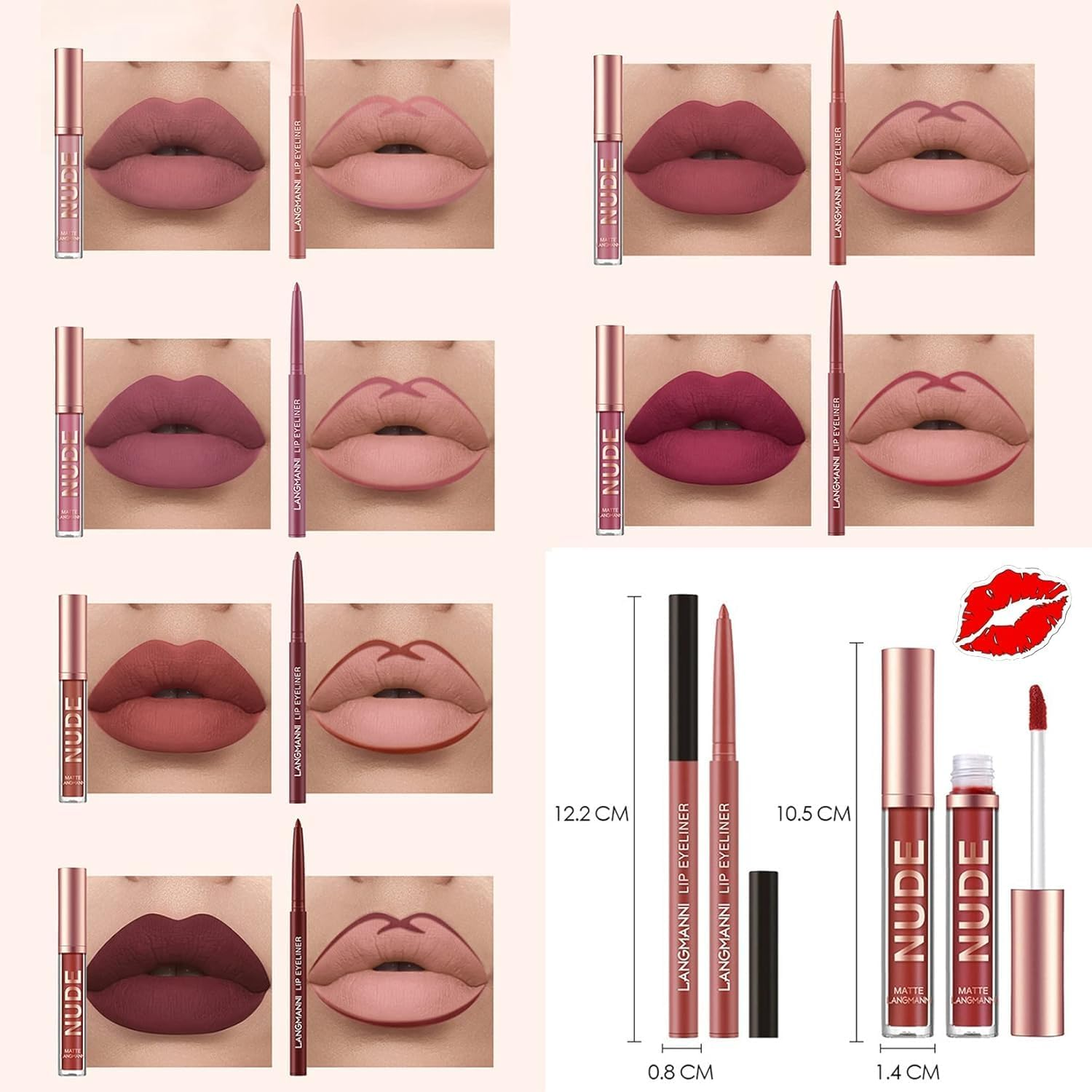 12Pcs Matte Liquid Lipstick + Lip Liner Pens Set, One Step Lips Makeup Sets Pigment Velvety Nude Lip Stain Waterproof Long Wear Lip Gloss Make up Gift Set image number 1