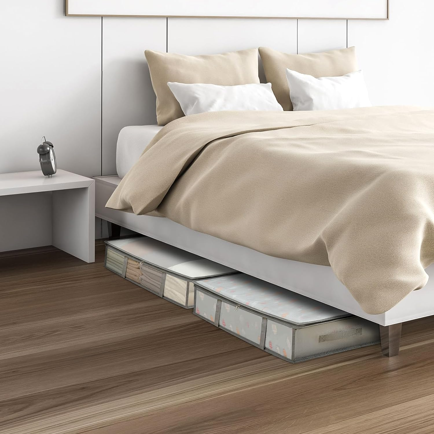 2 Pack under Bed Storage Containers Bins, Humid-Proof Plastic Underbed Storage Bins, Clothes Storage and Organization Bags, under the Bed Blanket Storage with Handles for Clothes, Bedroom