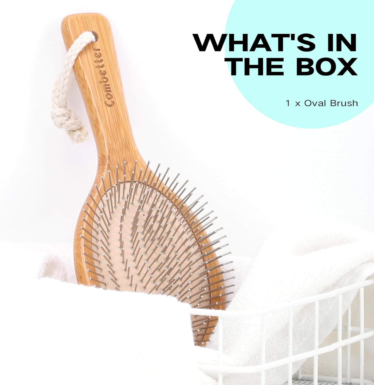 Combetter Bamboo Hair Brush, Smoothes Hair and Massages Scalp, Detangling Anti-Static Hair Brush, Environmentally Friendly Natural Wood with Metal Steel Bristles for Women image number 2