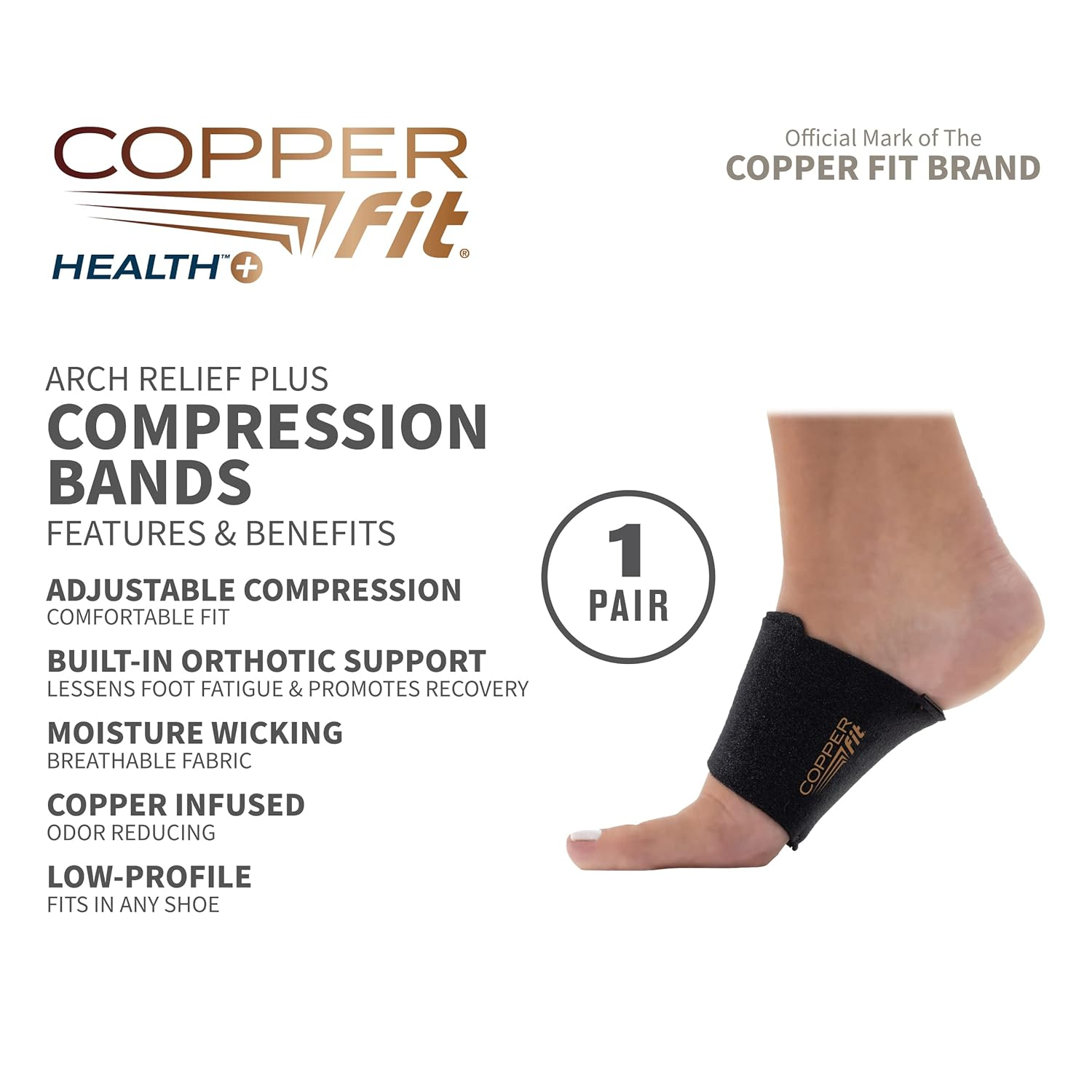 Copper Fit CFACBP Health Unisex Arch Relief plus with Built-In Orthotic Support, Black image number 2