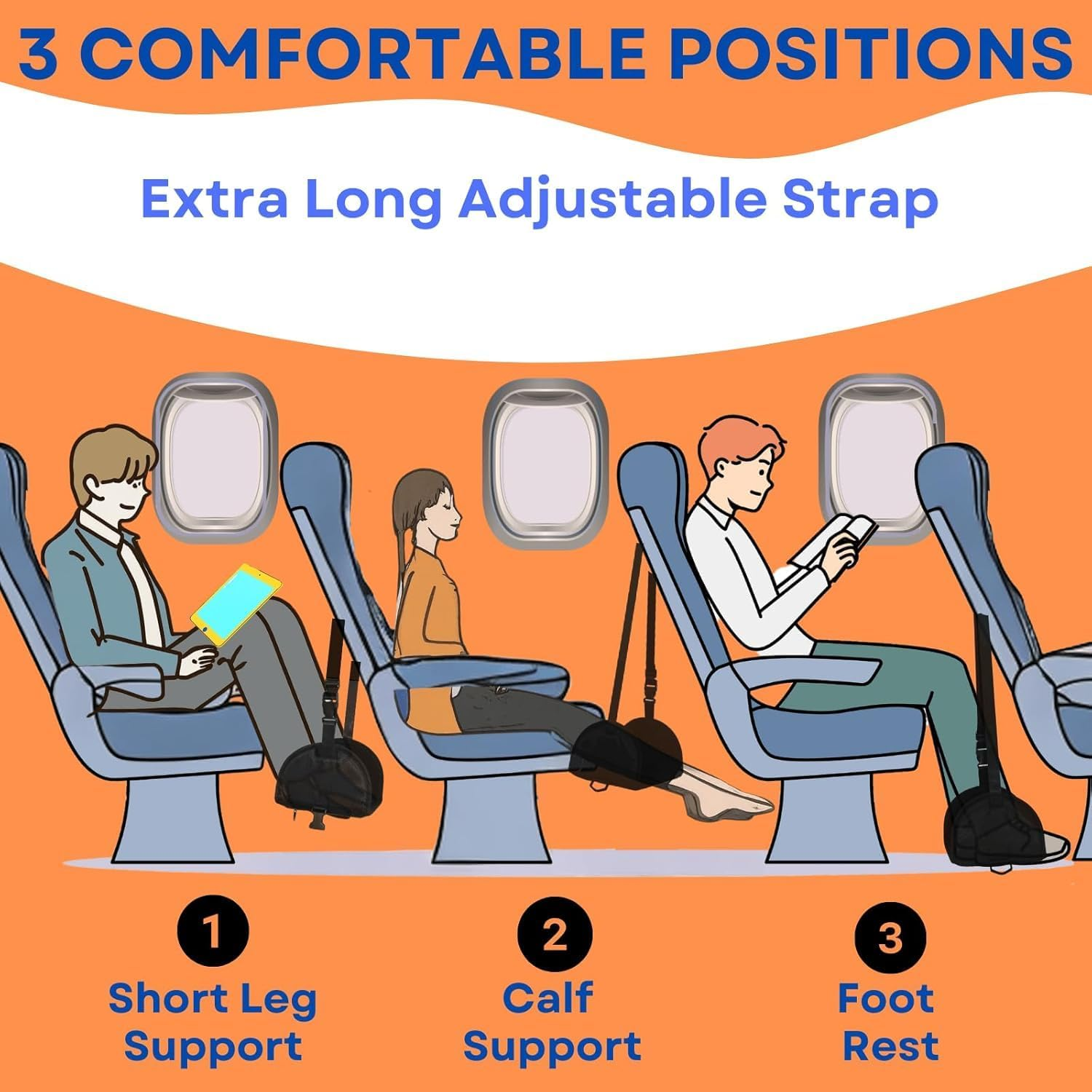DULCE DOM Portable Airplane Footrest - Premium Memory Foam & Reinforced Hardboard Support Anti-Slip Adjustable Straps Compact Foldable Design for Plane, Train & Car Travel image number 5