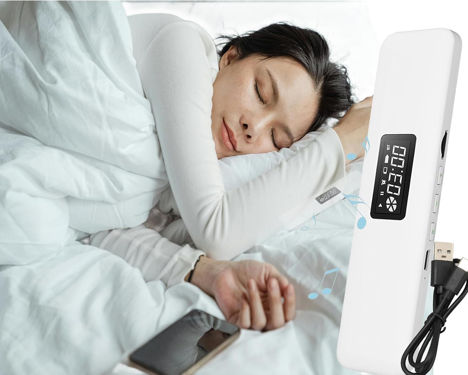 Bluetooth Pillow Speaker for Sleeping, Sleep Bar Pillow Speaker, Deam Pro under Pillow Speaker Insomnia White Noise Machine with Volume Control for Side Sleepers (White) image number 3