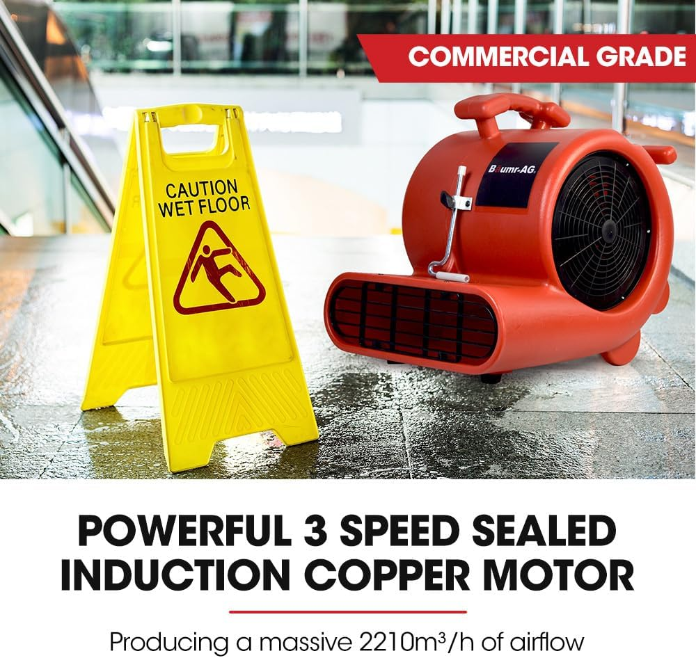 Baumr-Ag Carpet Floor Dryer Air Mover Blower Fan, 3-Speed, 1300CFM, Commercial/Home