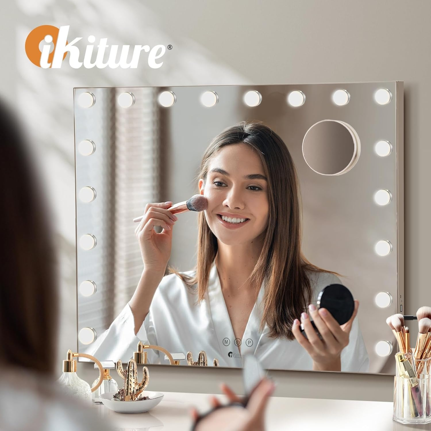 Oikiture Hollywood Vanity Mirror with Light, Smart Makeup Mirror with 18 LED Bulbs 80 X 58Cm Type-C & USB Power Charging Vanity Mirror with 10X Magnifying Mirror image number 4