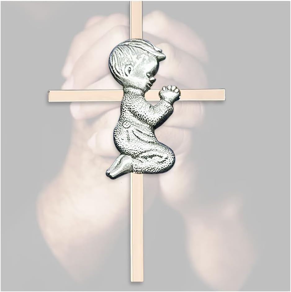 Silver Wall Cross Decor Baptism Gifts Praying,Great for Christening,First Holy Communion,Shower Catholic Gift image number 2