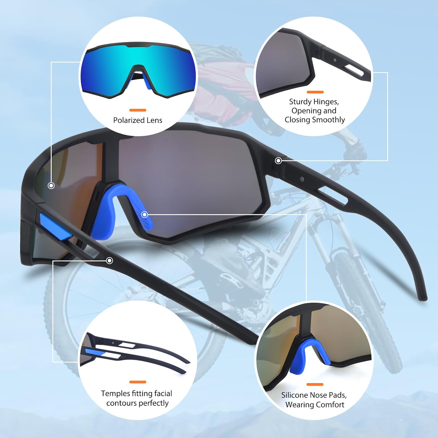 Polarized Sports Sunglasses for Men Women Driving Fishing Golf Cycling with UV400 Protection Outdoor Sun Glasses - Black Matte Frame With Red Lens image number 2