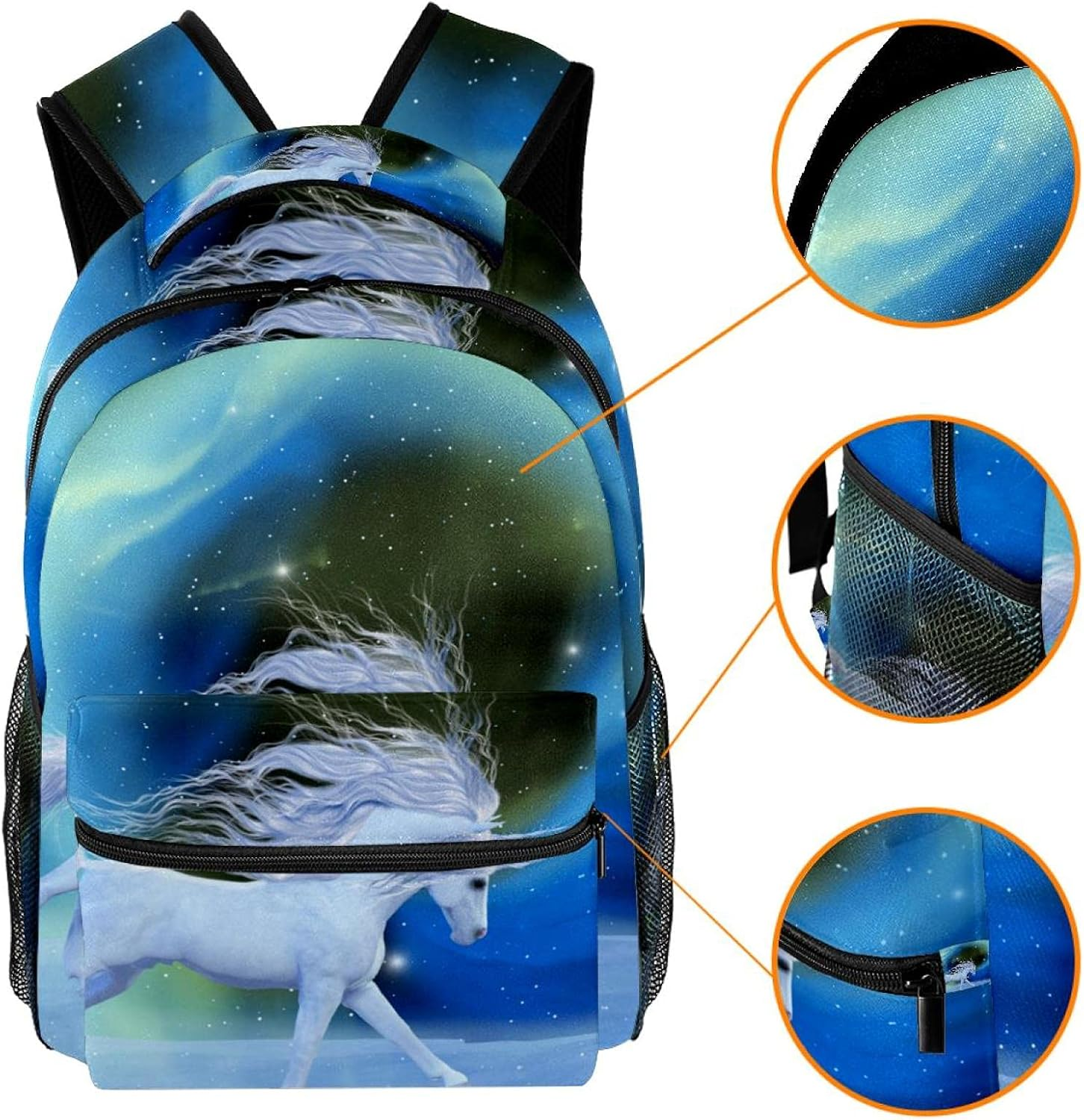 A White Magical Unicorn Flying through the Universe Backpack Students Shoulder Bags Travel Bag College School Tote Backpacks image number 5