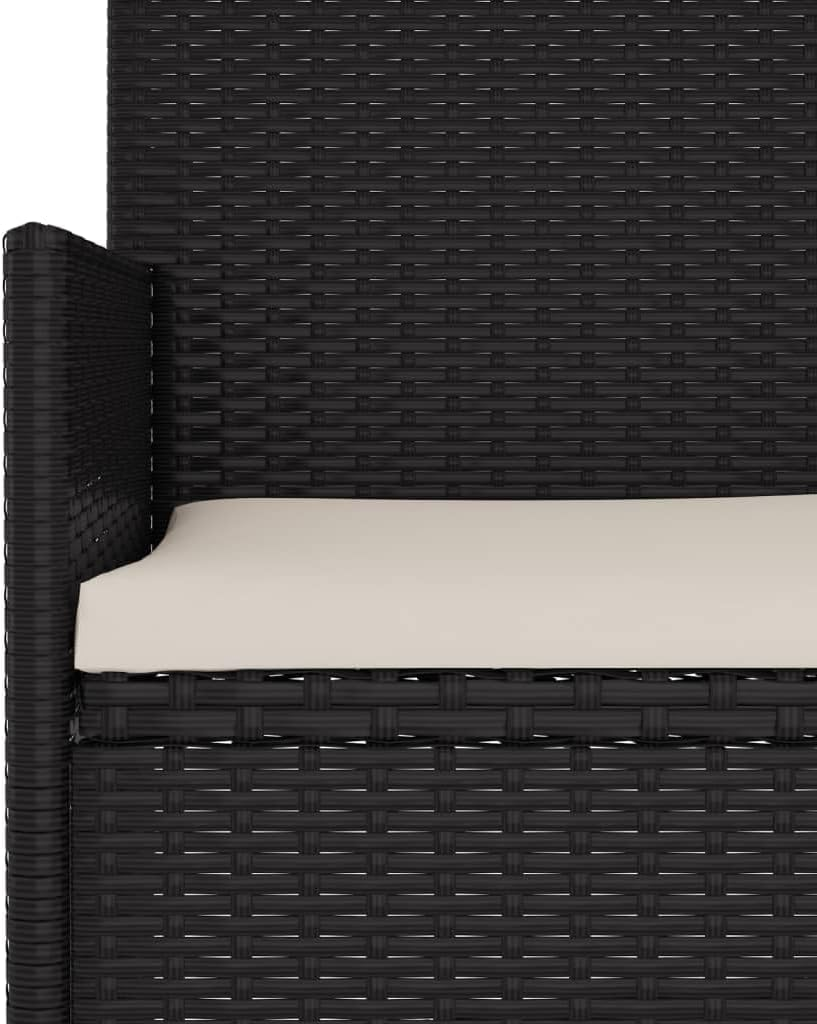 Vidaxl Outdoor 2-Seater Garden Bench in Black Poly Rattan with Removable Cream Cushions, Durable and Low-Maintenance, Ideal for Garden and Terrace Setting - Black And Cream image number 2