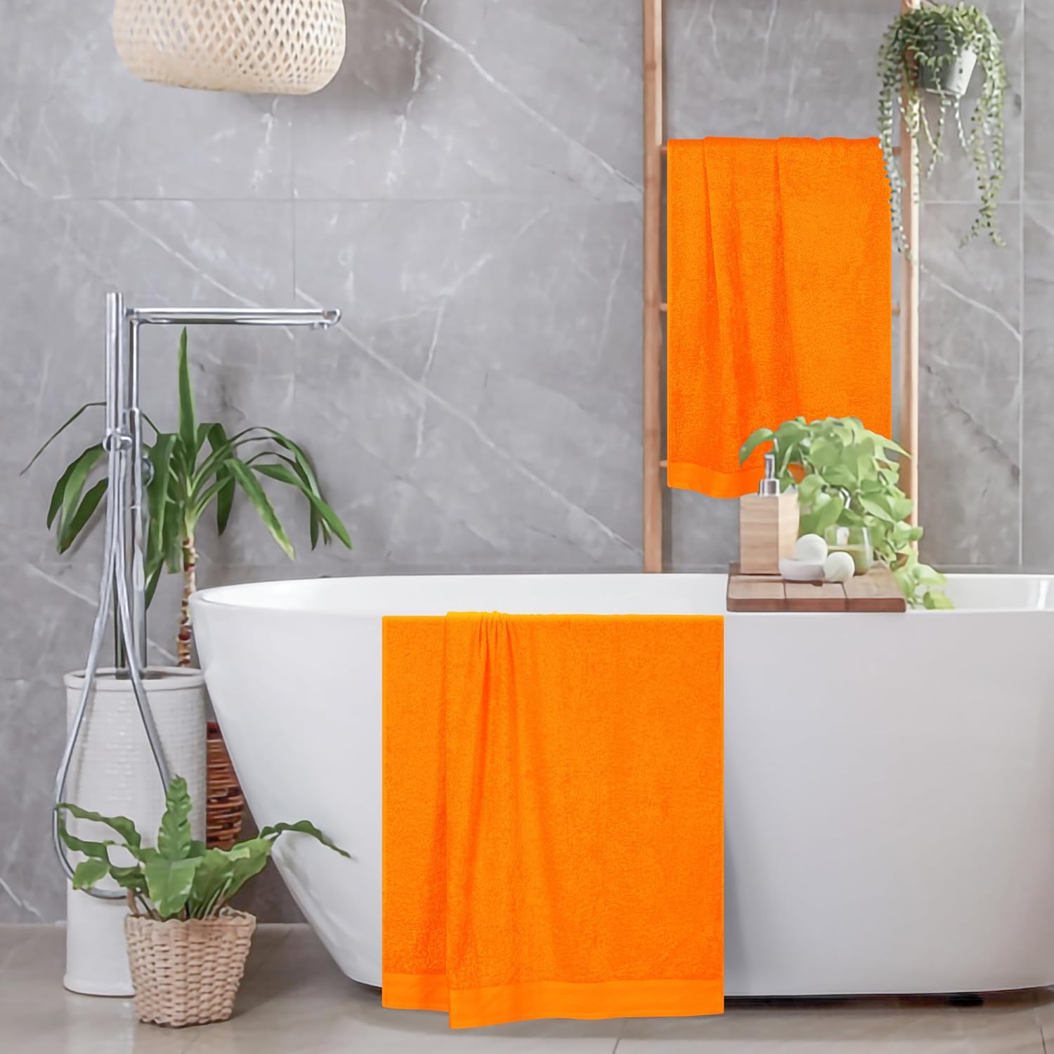 MALLONI Home Cotton 2 Pack Oversized Bath Towel Set 28X55 Inches, Large Bath Towels, Ultra Absorbant Compact Quickdry & Lightweight Towel, Ideal for Gym Travel Camp Pool - Orange image number 4
