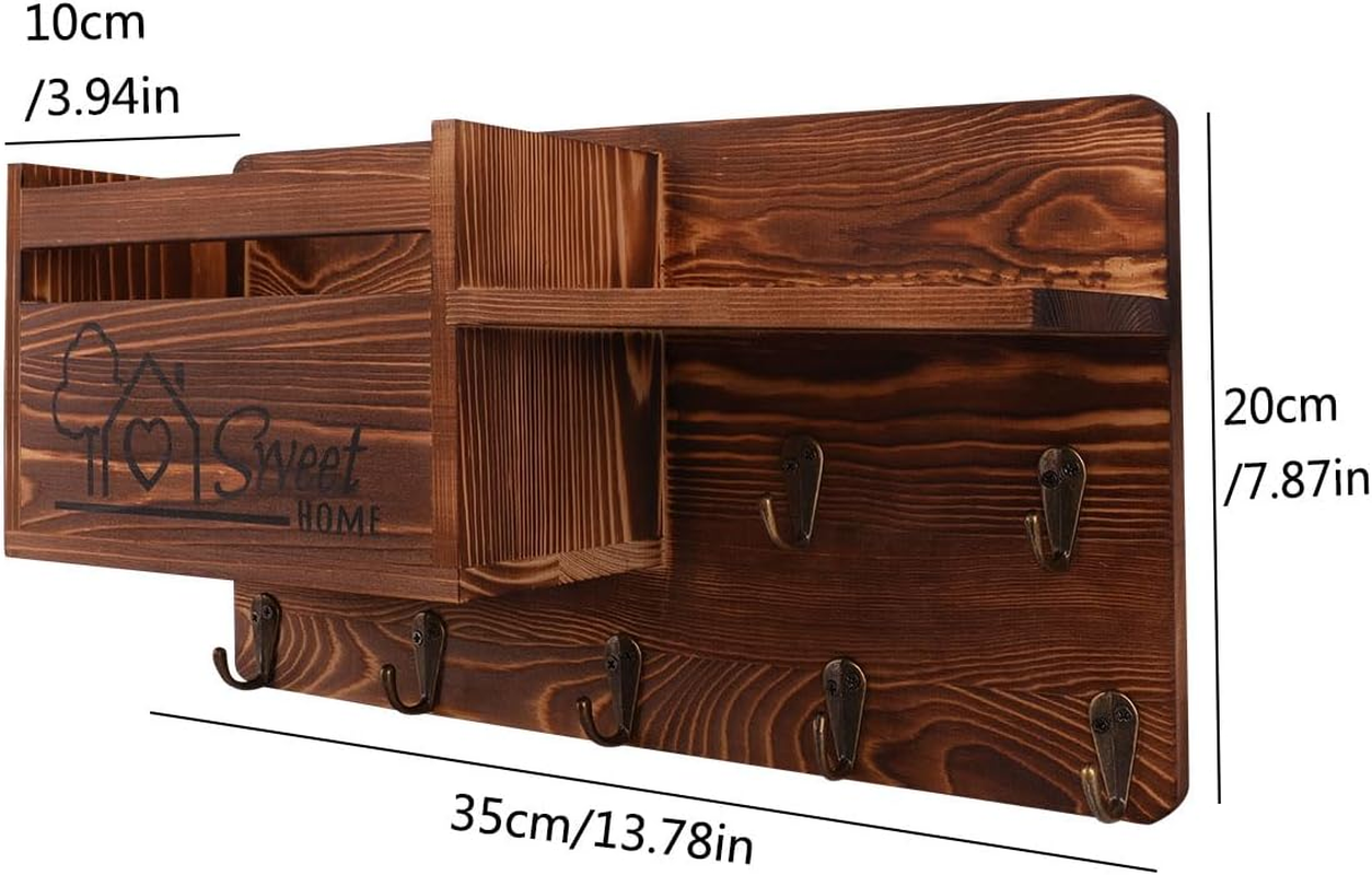 Gocokia Key Hanger Organizer, Mail and Key Holder for Wall Decorative, Wall Shelf with 7 Key Hooks, Wall Mounted Key Hangers with Mailbox, Home Decor (Brown) image number 5