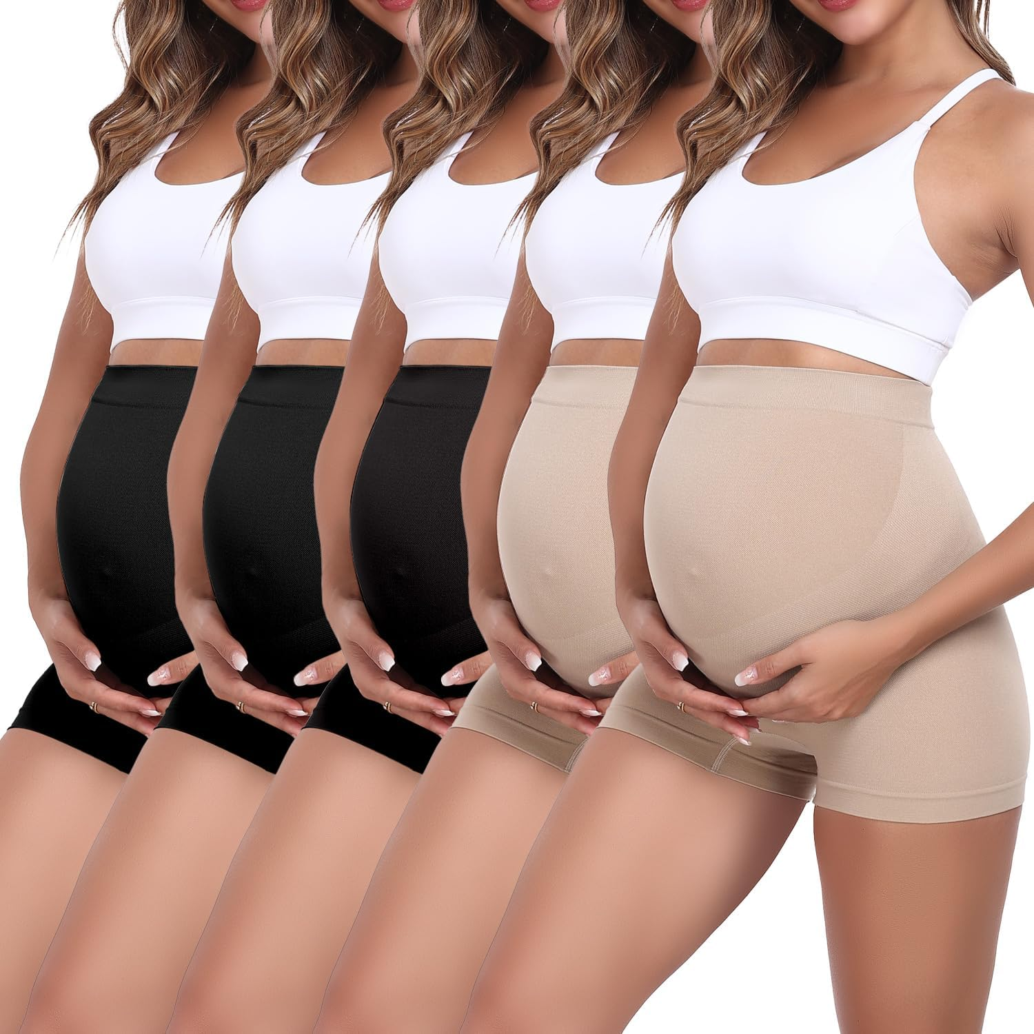 5 Pack Maternity Shapewear Seamless Underwear over Bump Pregnancy Shorts High Waist Panties under Dress Belly Support