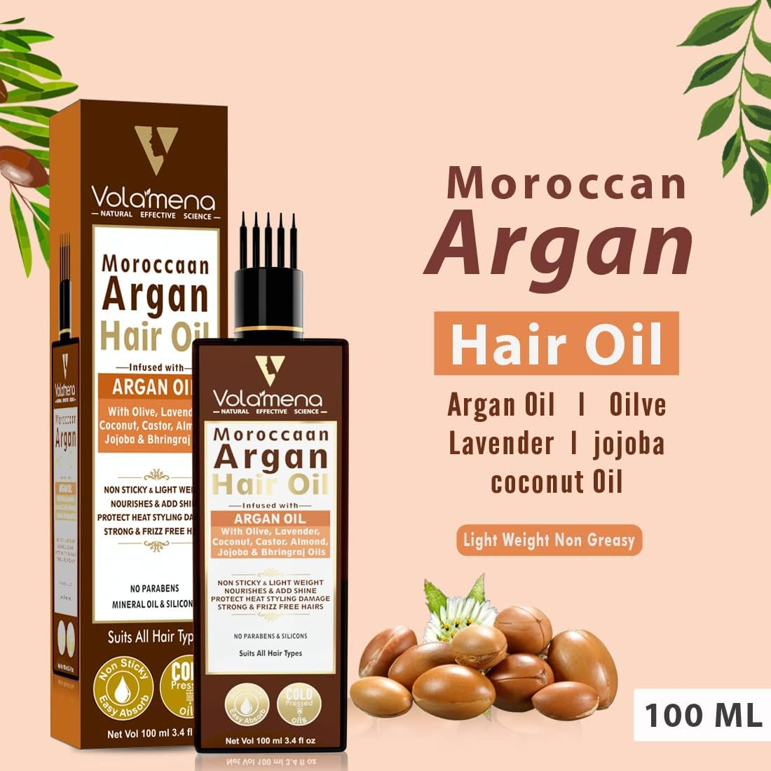 VOLAMENA with DEVICE Argan Oil Hair Oil Blend of Morrocan Argan Oil,Onion Black Seed Oil,Almond Oil,Olive Oil & Castor Oil 100 Ml image number 4