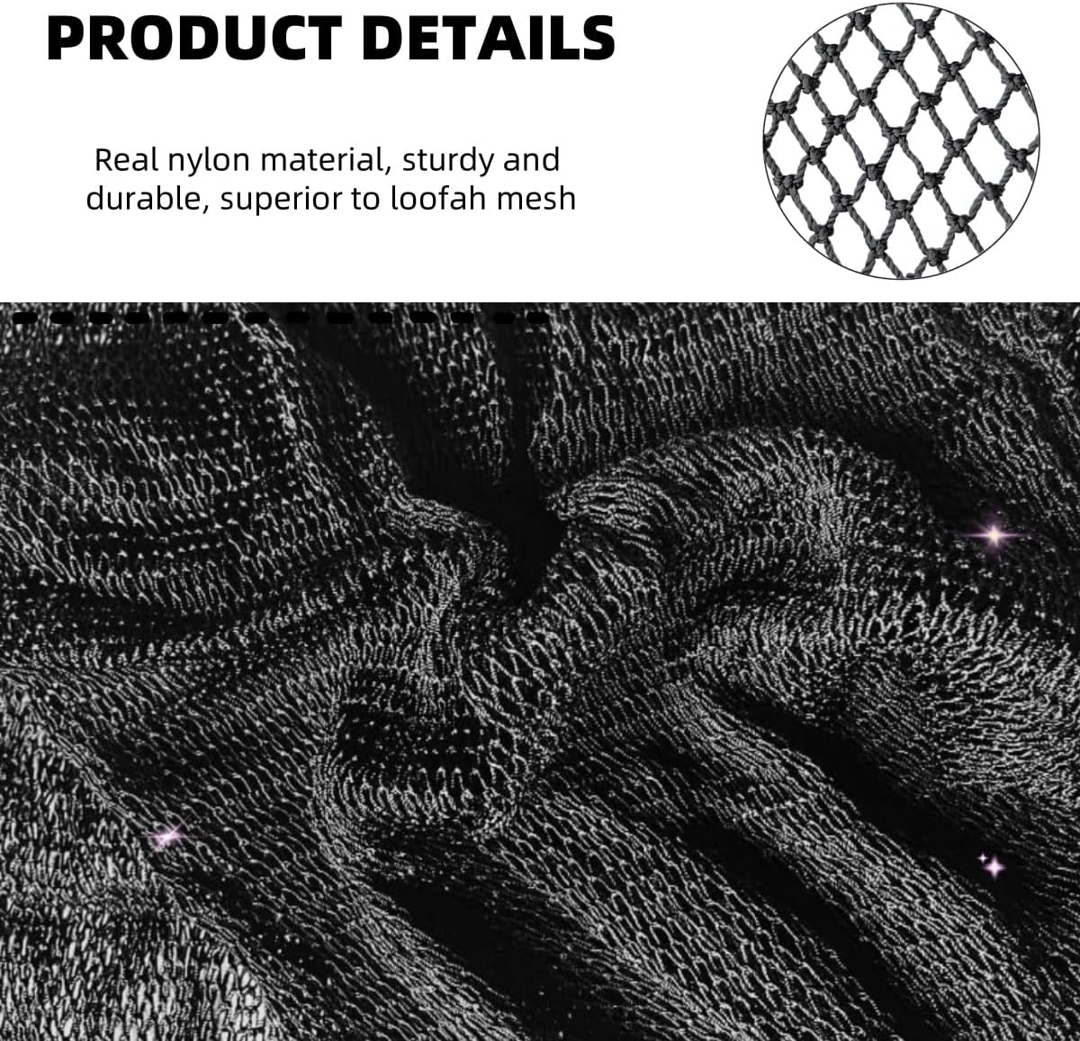 Hpessoterr 2 Pieces Long Bath Net Sponge,Body Exfoliating Long Net Shower Body Scrubber Back Scrubber Skin Smoother,Stretch Len（Black） image number 3