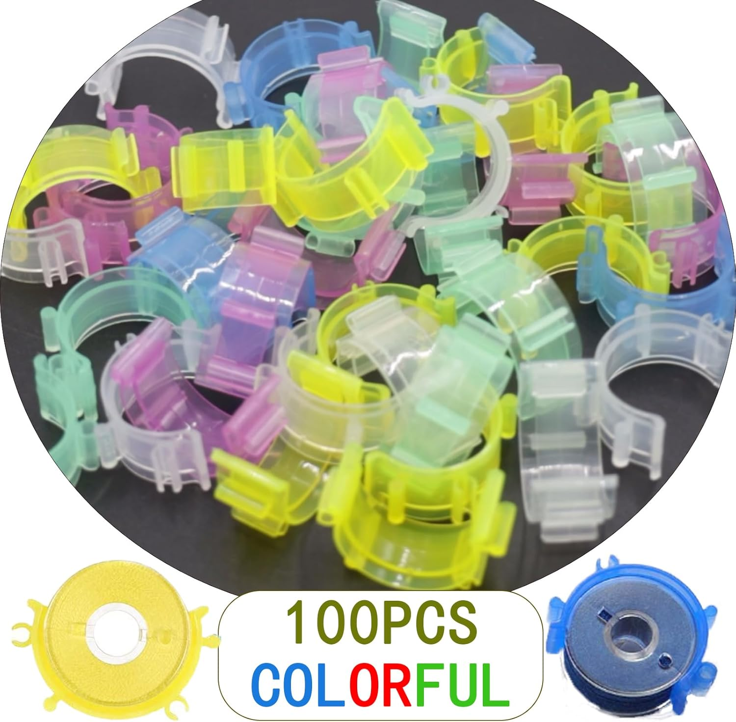 100Pcs Sewing Bobbin Clips, Colorful Bobbin Holder, Plastic Thread Clamps Spools Organizers, Sewing Tool Accessory for Craft DIY Embroidery