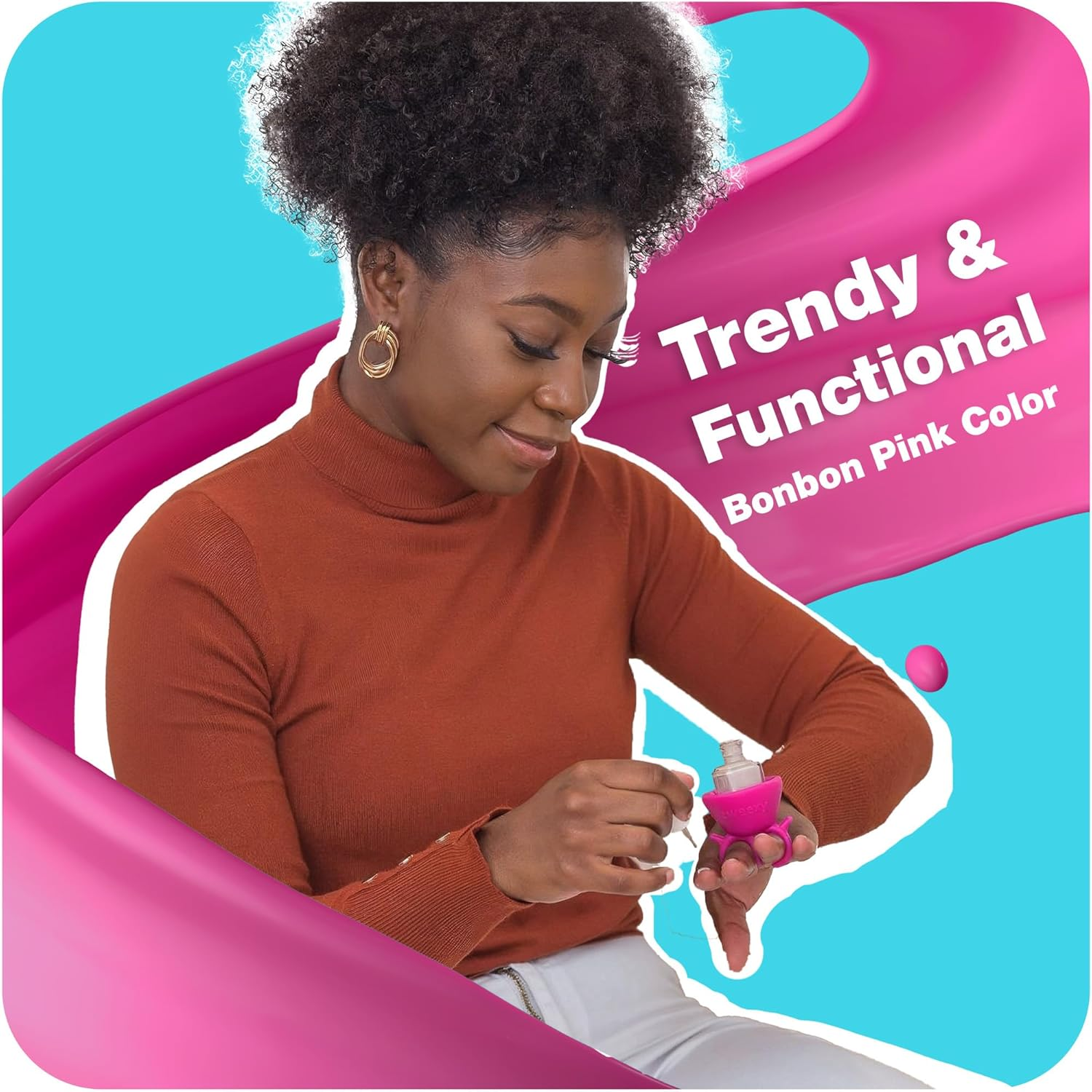 Tweexy - the Original Wearable Nail Polish Bottle Holder - Bonbon Pink - Isl/Blue image number 5