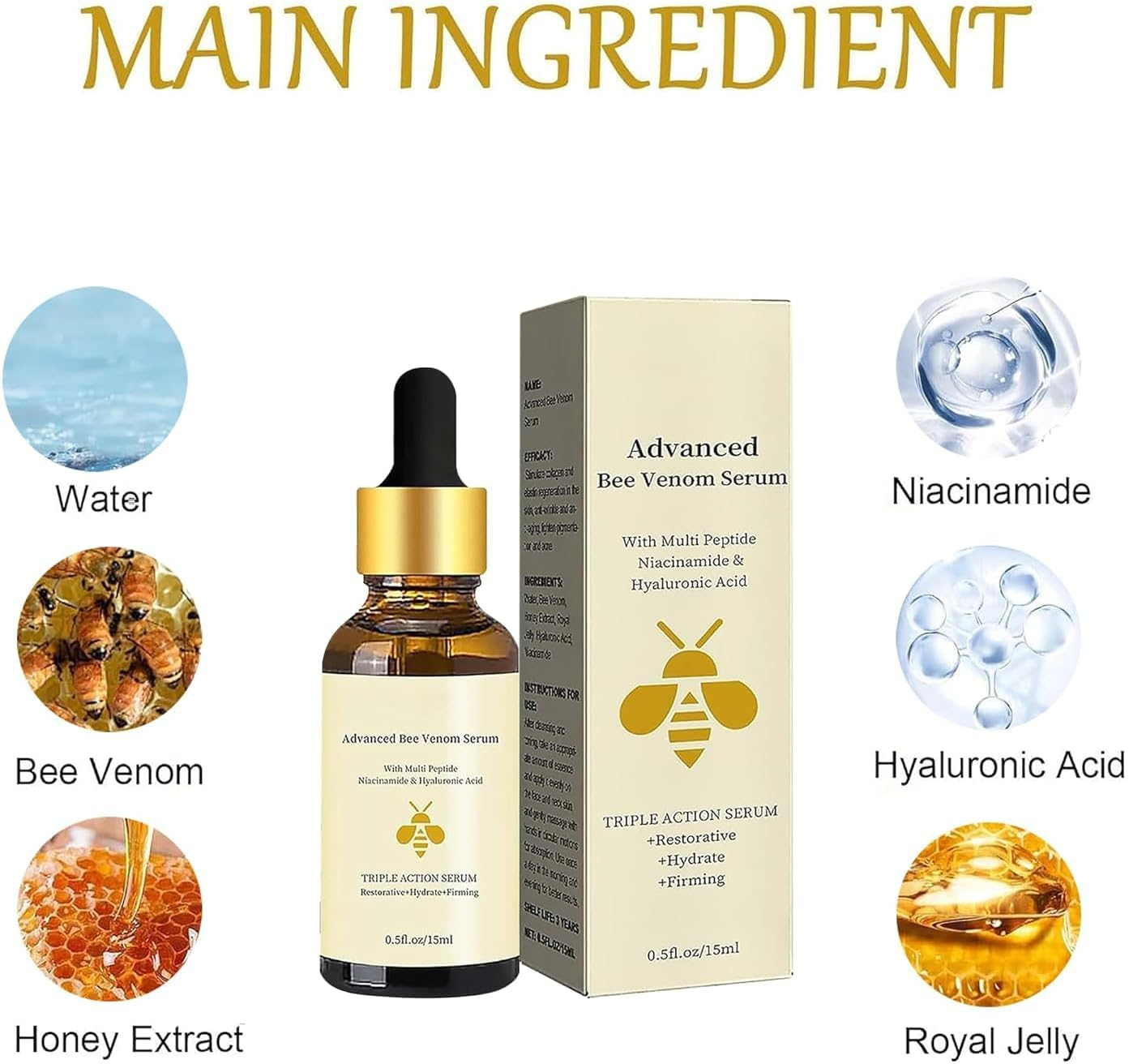 WAYAOFEI Advanced Bee Venom Serum for Skin Elasticity and Tone Improvement, Professional Bee Venom Formula for Anti-Wrinkle Benefits (3)