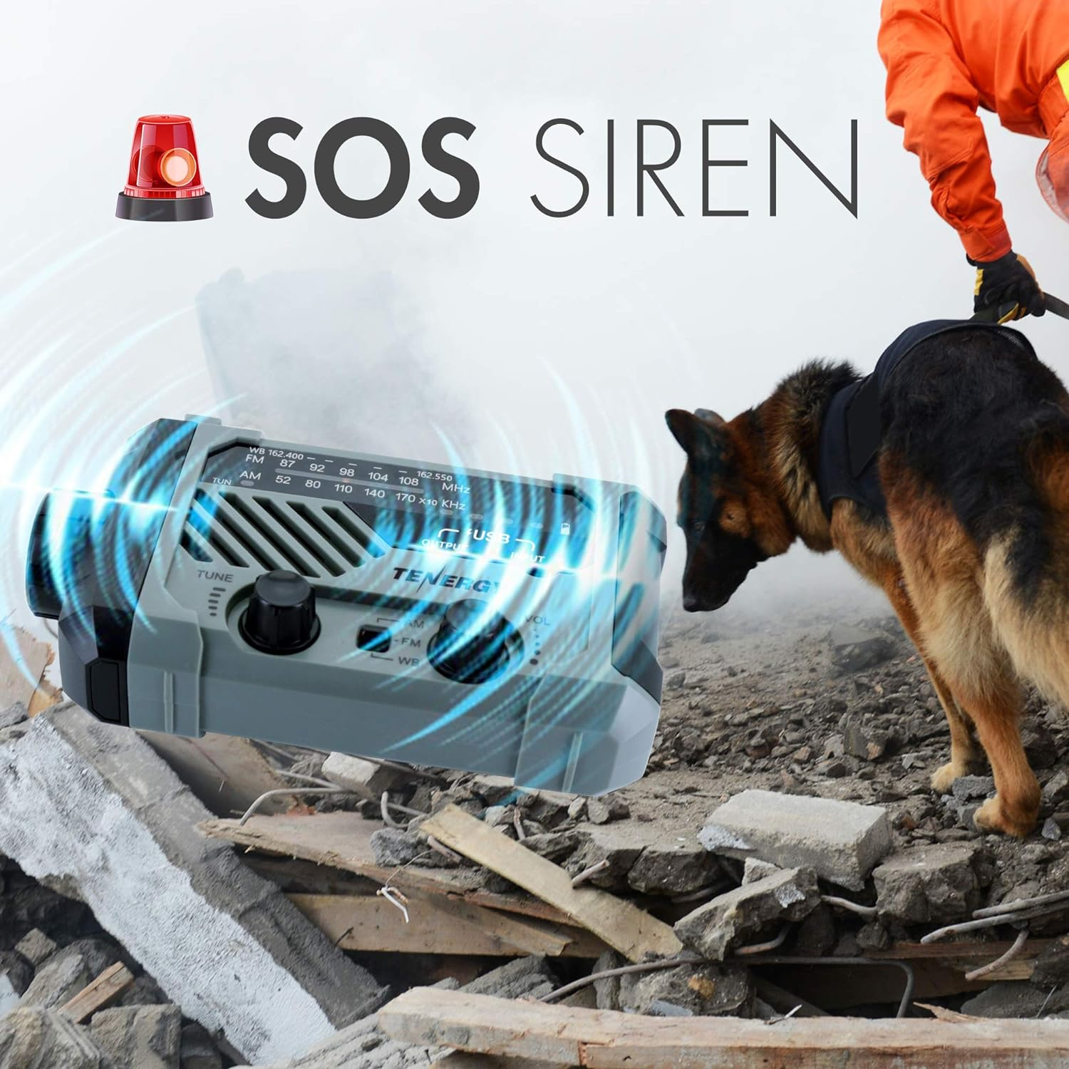 Tenergy Multifunctional Hand Crank Emergency Radio, Battery Powered Radio with LED Flashlights, SOS Alarm, Cell Phone Charger, AM/FM/NOAA Radio Frequencies, Ideal for Emergencies image number 4