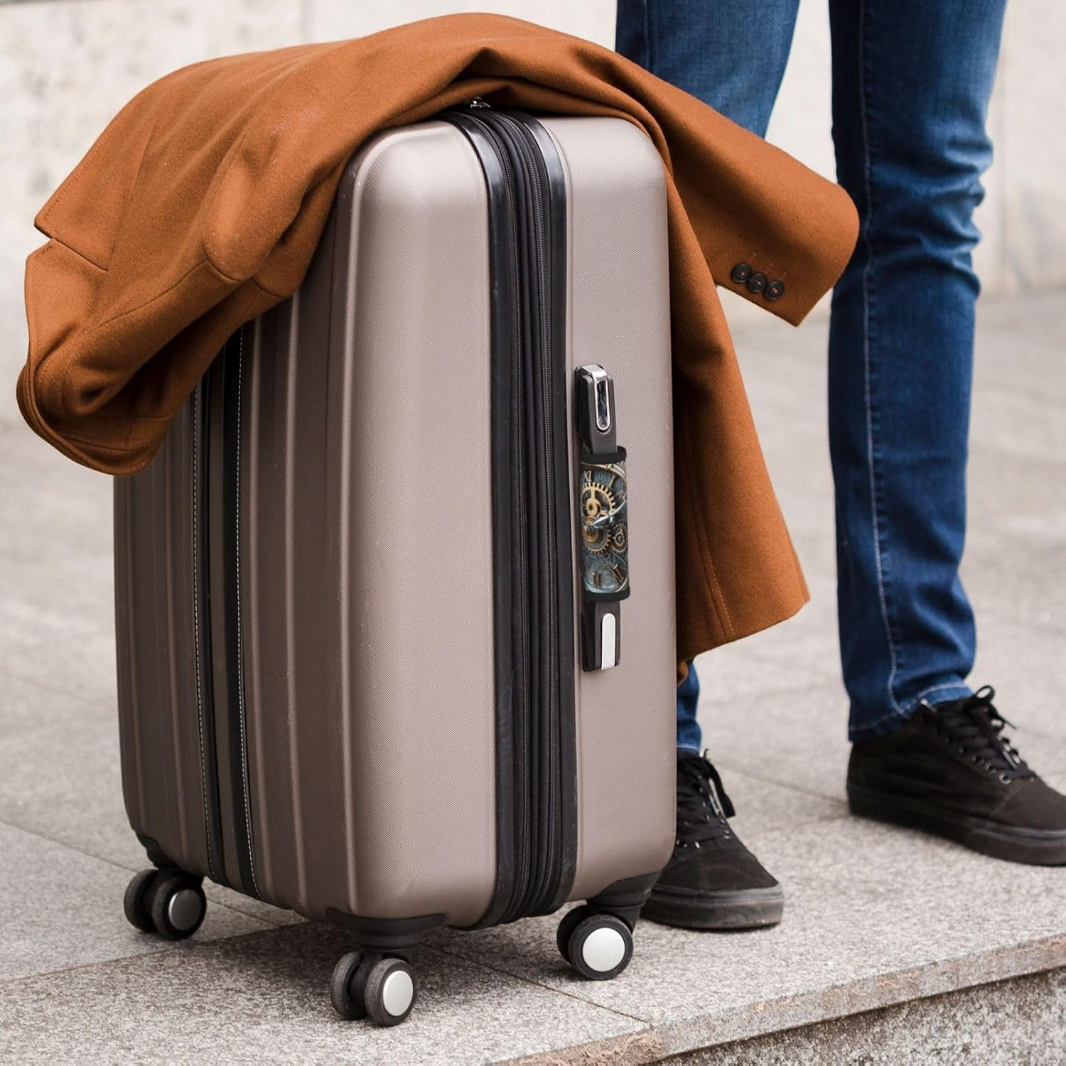 Clock Gear Print Luggage Handle Wraps for Suitcases, 2 Pack Neoprene Travel Bag Luggage Identifiers image number 1