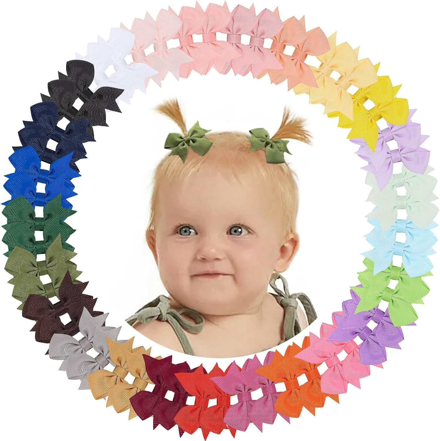 Doboi 50PCS 2'' Baby Hair Bows Clips Fully Lined Grosgrain Boutique Solid Ribbon Mini Bows for Girls Teens Infants Kids Toddlers Newborn by Doboi