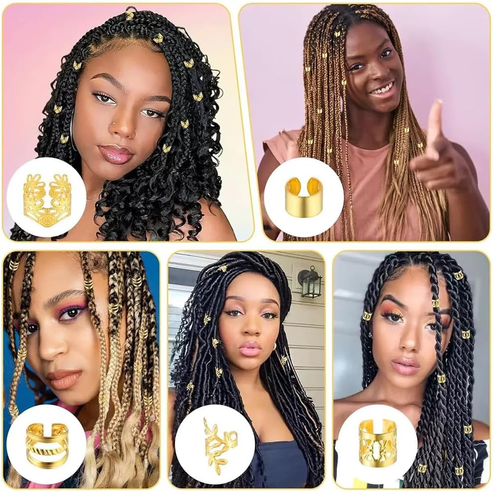 TSUOUKL Pack of 50 Golden Hair Clips for Braids and Dreadlocks, Loc Jewellery and Cuff Clips for Men, Women, Girls and Boys - Versatile Hair Accessories for Styling and Accessories image number 6