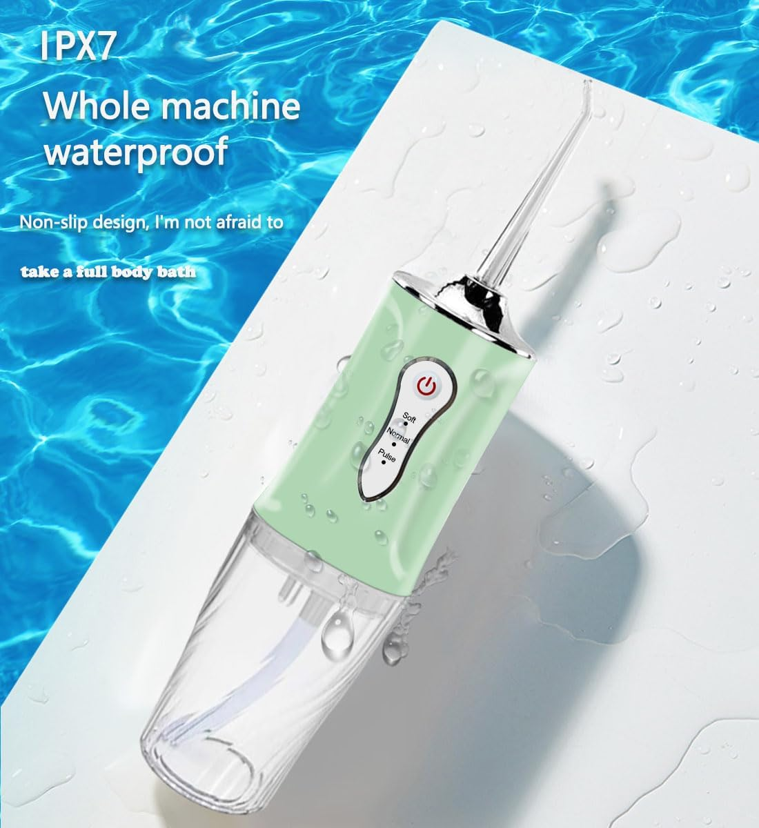 Water Flosser,Cordless Water Dental Cleaner Choice of 4 Tips, IPX7 Waterproof Rechargeable Portable Powerful Battery Water Flosser for Travel and Home Braces and Bridge Care (Green) image number 6